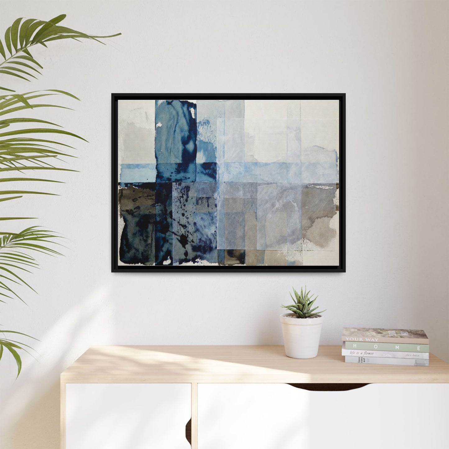 Abstract Coastal Blue Framed Canvas Art