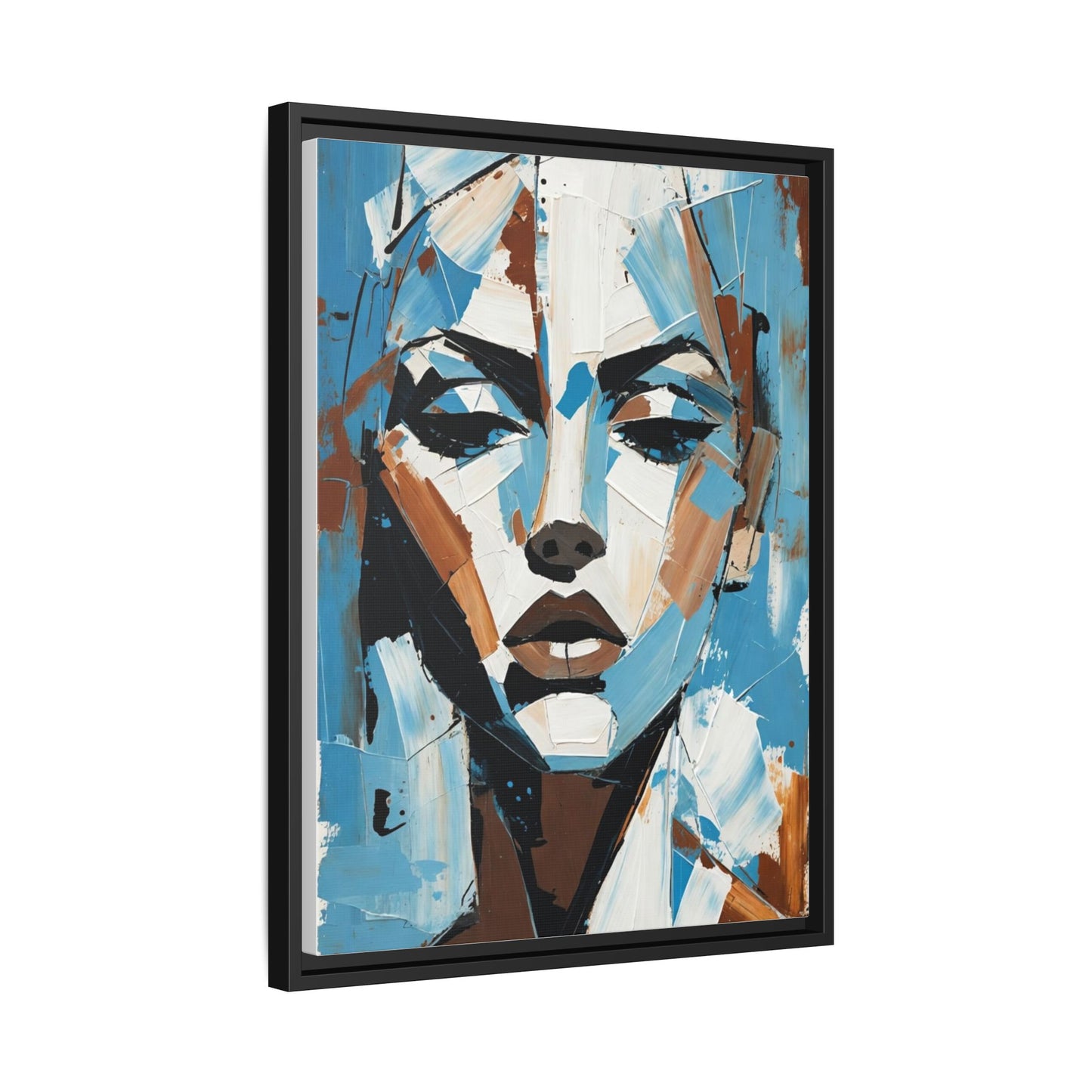 Abstract Blue Face Matte Canvas Wall Art — Framed Modern Portrait Print