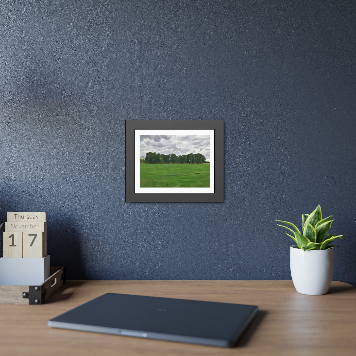 Framed Landscape Poster — Minimal Green Field Art Print