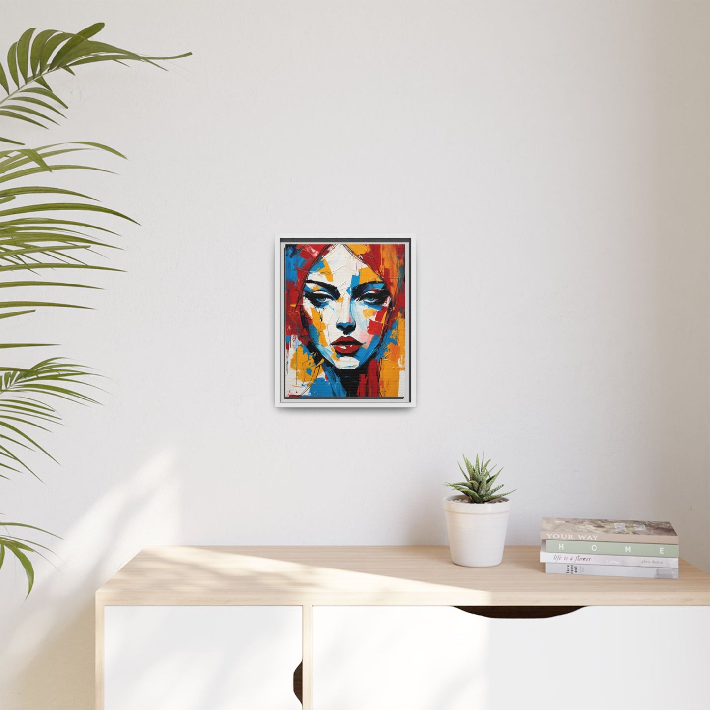 Framed Abstract Portrait Canvas — Colorful Female Face Wall Art