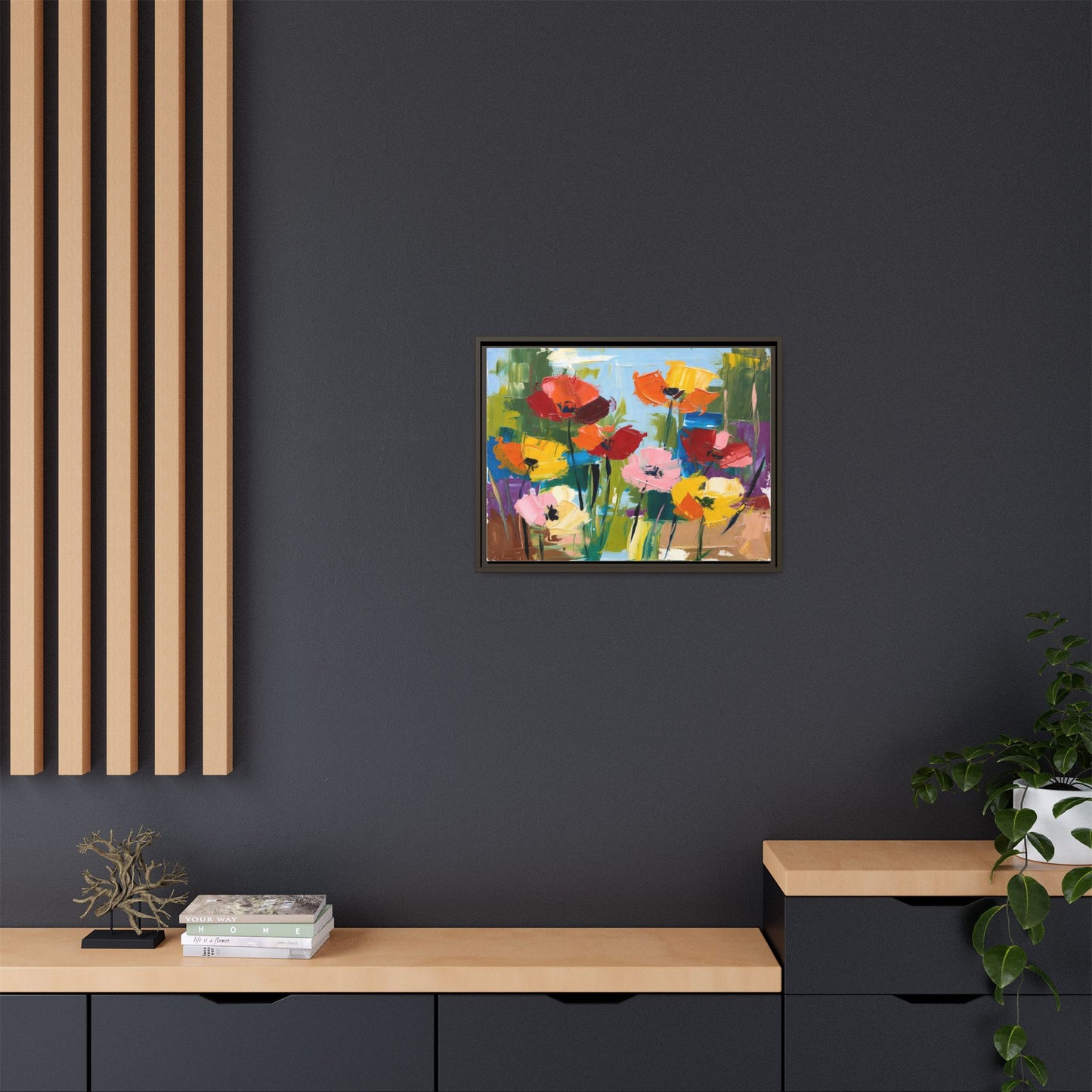 Framed Floral Canvas Print — Colorful Abstract Poppy Artwork