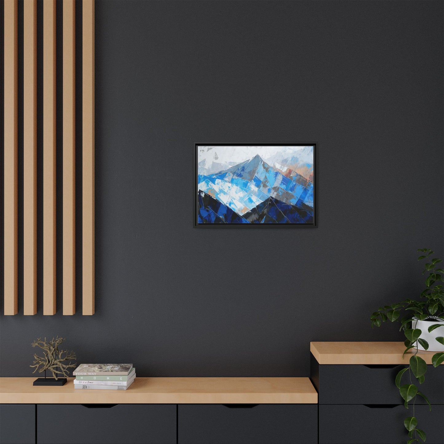 Framed Matte Canvas Blue Mountain Abstract Wall Art