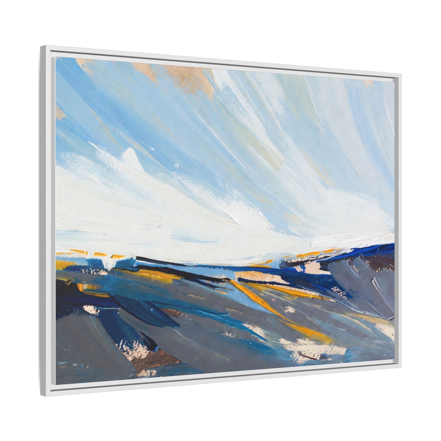 Framed Abstract Seascape Canvas Print — Matte Multi‑Color Wall Art