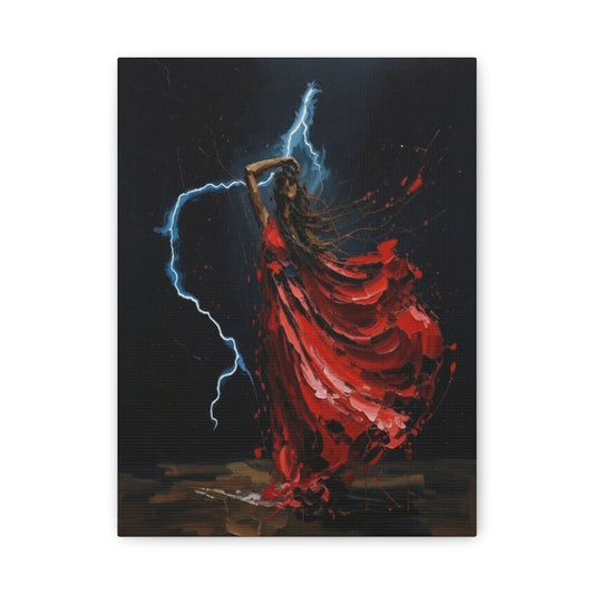 Red Dance Lightning - Matte Stretched Canvas Art