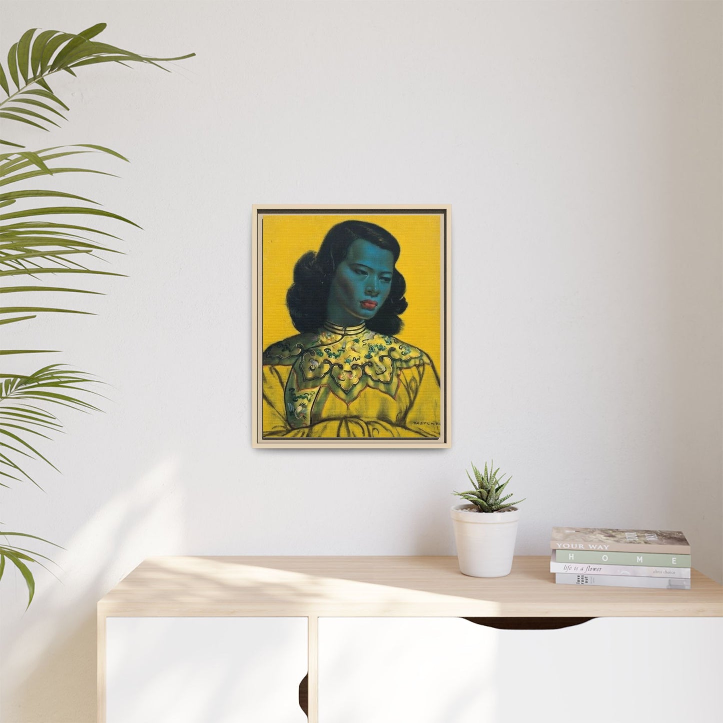 Framed Matte Canvas Art Print — Vintage Portrait with Yellow Background