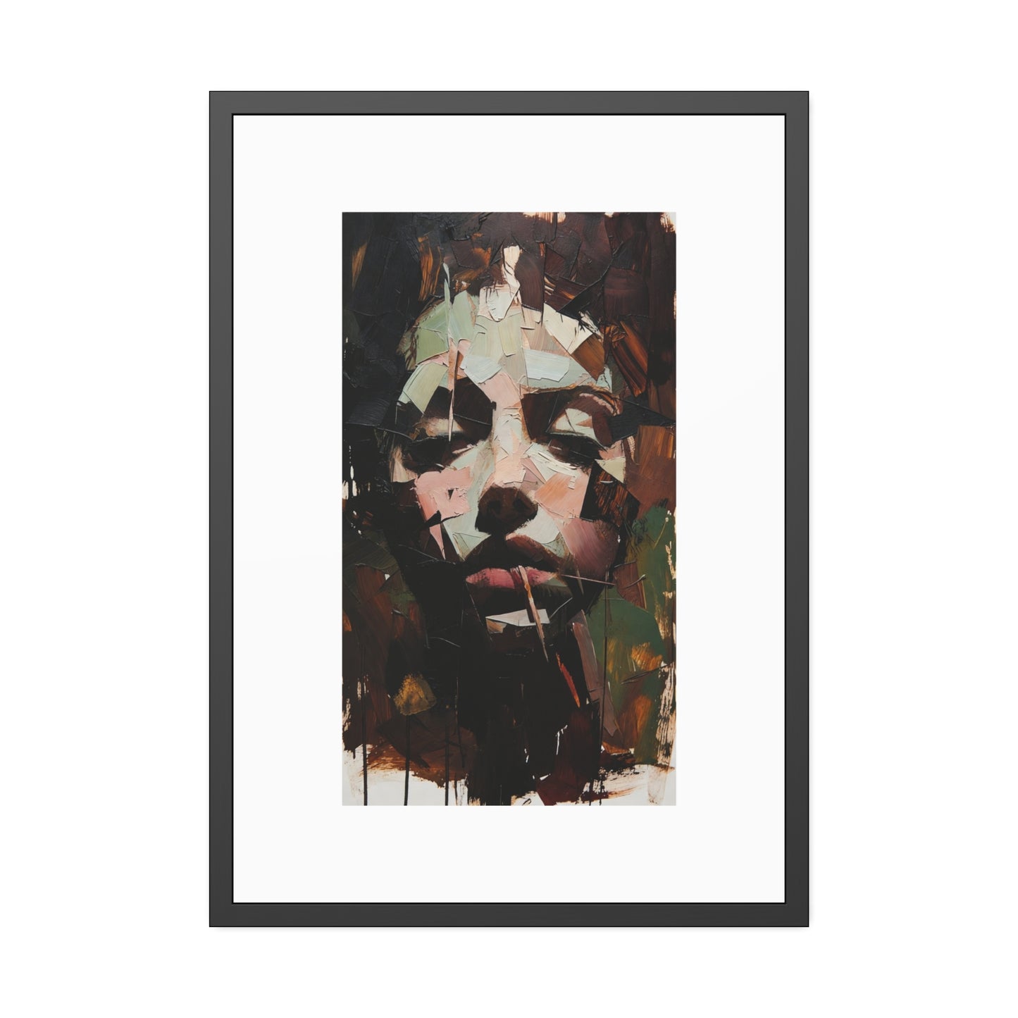 Abstract Portrait Framed Art Print — Moody Contemporary Face Poster for Home & Office