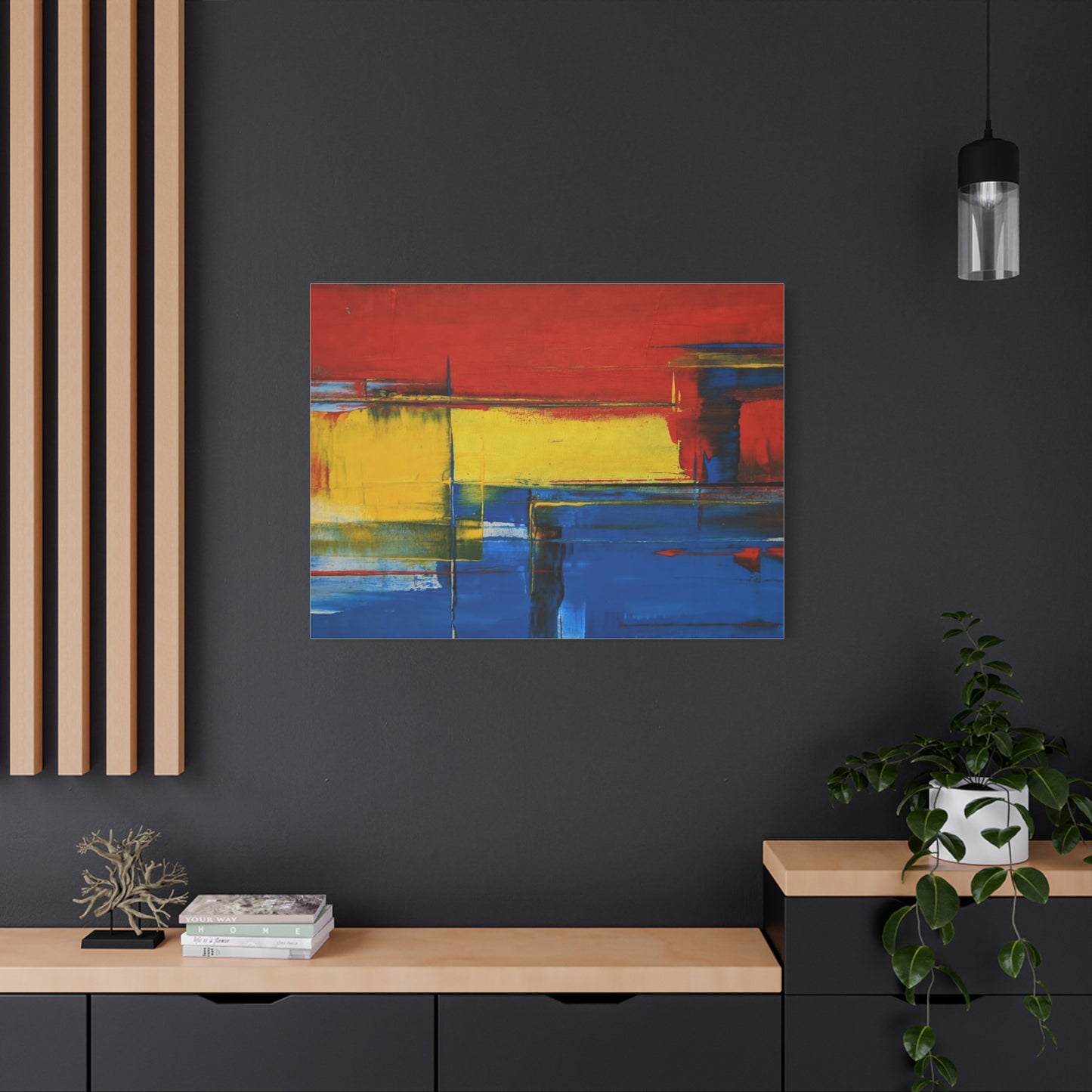 Abstract Color Block Matte Canvas Wall Art — Red, Yellow & Blue Stretched Canvas