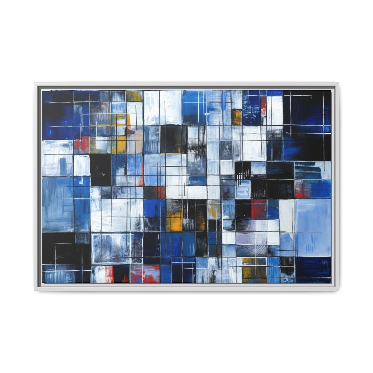 Abstract Blue Grid Matte Canvas Framed Art Print