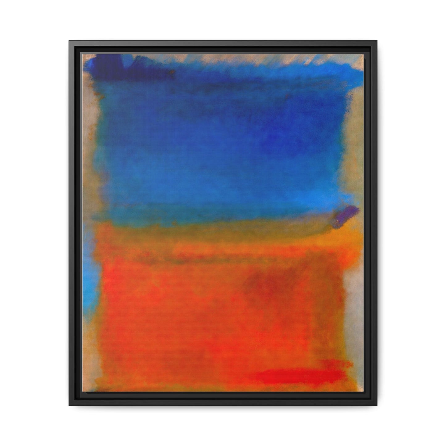 Abstract Color Block Matte Canvas Framed Wall Art — Blue & Orange Modern Painting