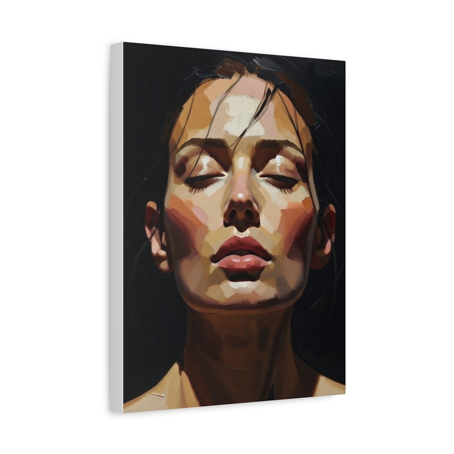 Contemporary Portrait Canvas Print — Meditative Woman Matte Stretched Wall Art