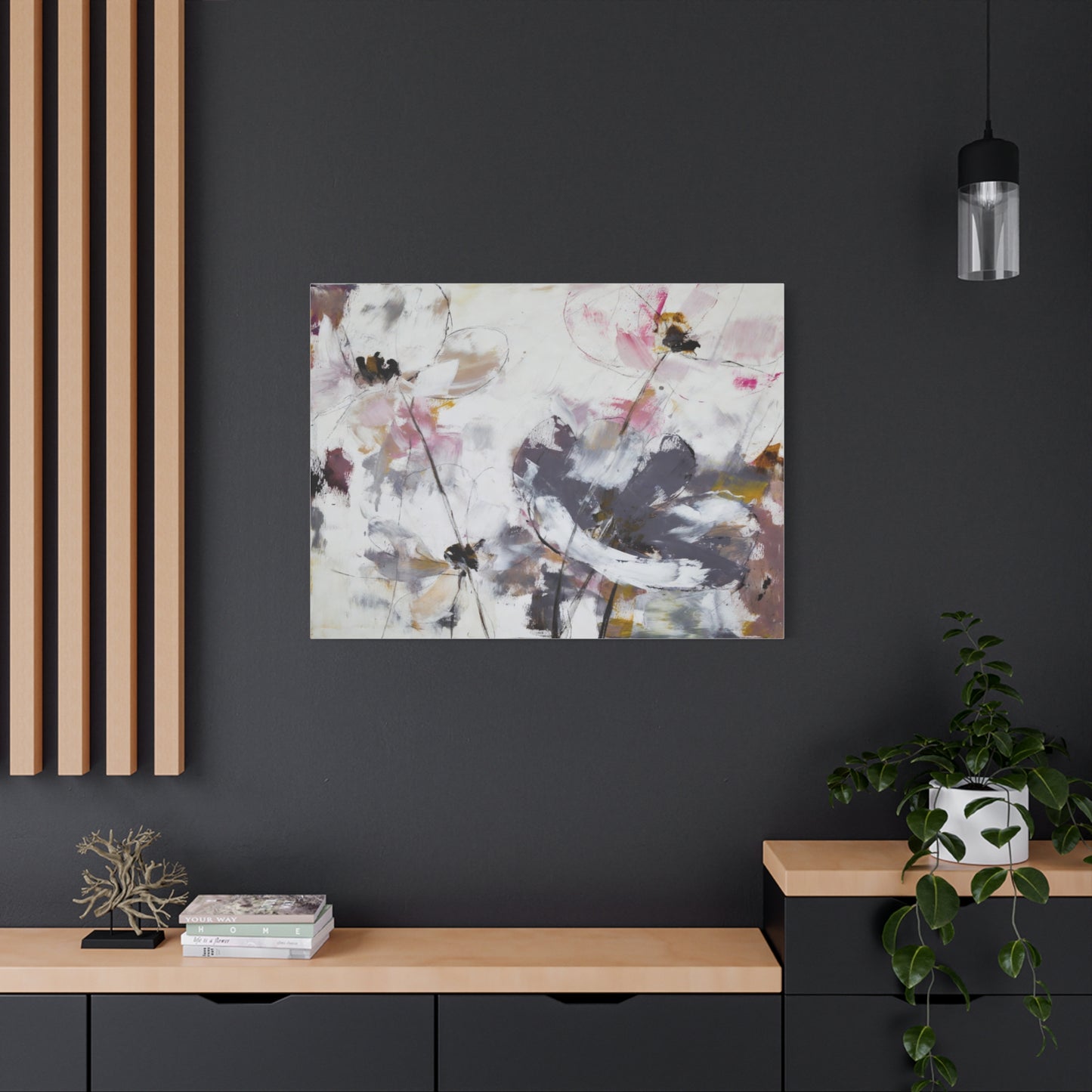 Abstract Floral Canvas Wall Art — Soft Neutral Blossoms Matte Stretched Canvas