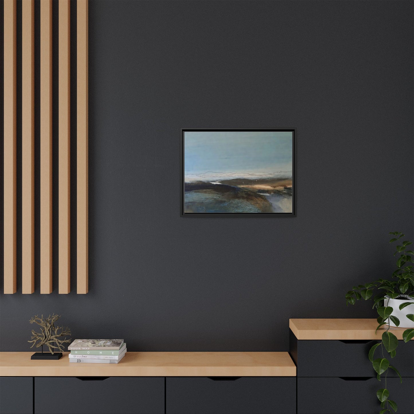 Framed Matte Canvas Wall Art — Serene Abstract Blue Landscape