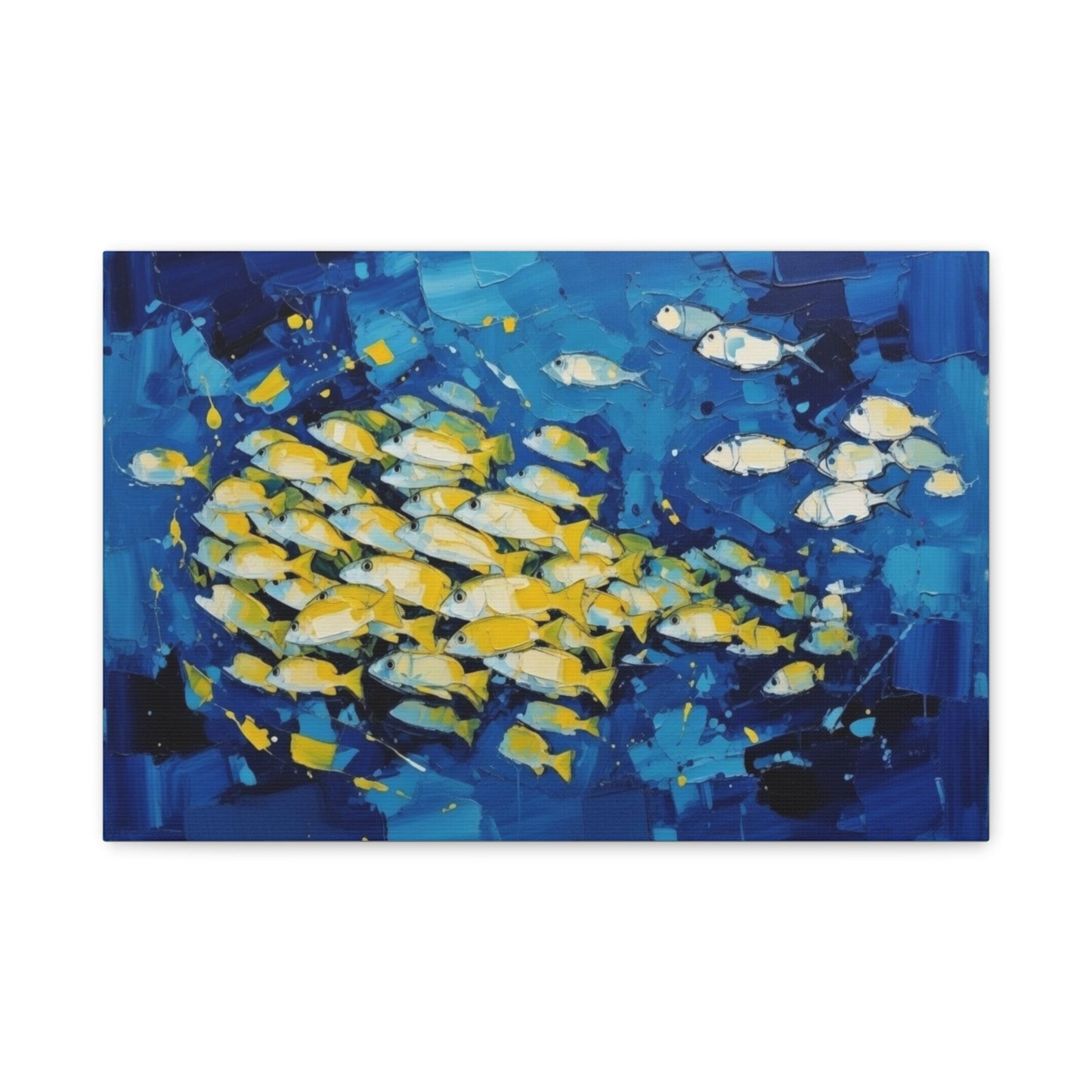 Canvas Wall Art - Blue School of Fish Matte Stretched Canvas