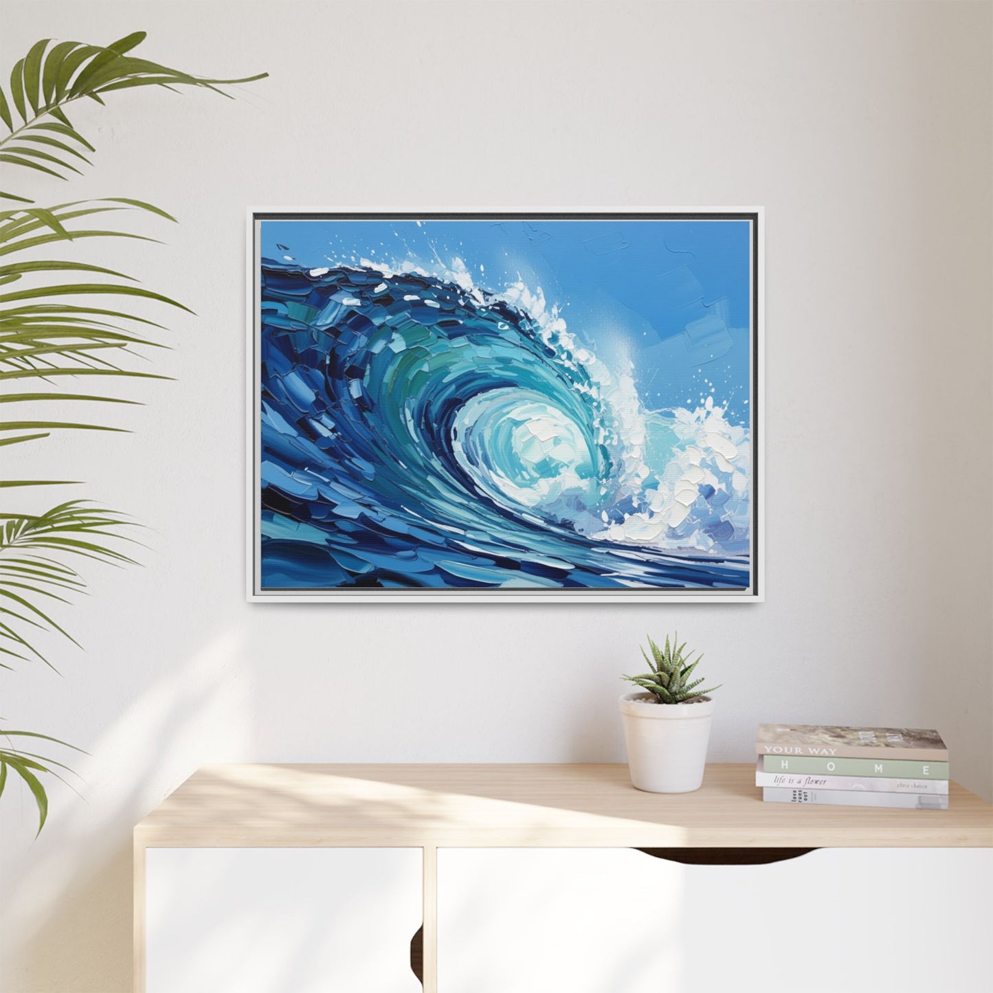 Framed Matte Canvas Wave Art — Blue Ocean Surf Wall Decor