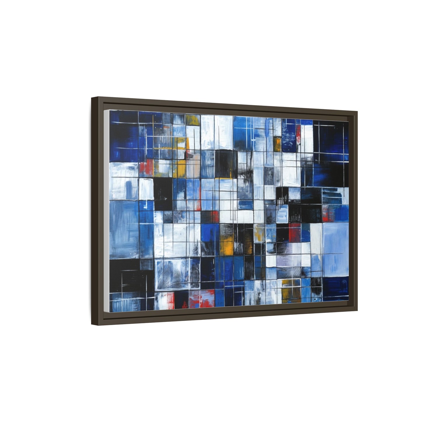 Abstract Blue Grid Matte Canvas Framed Art Print