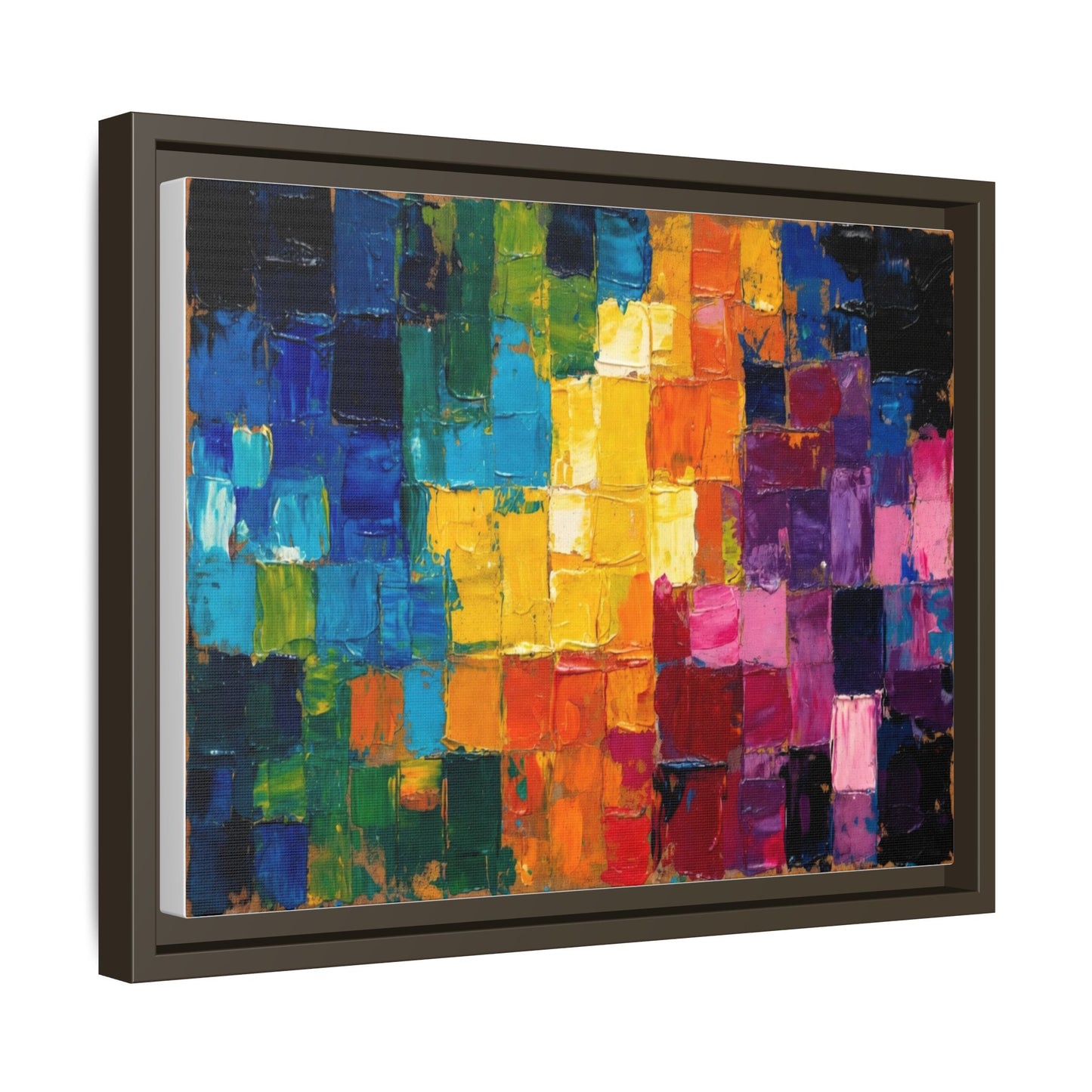 Abstract Rainbow Mosaic Framed Canvas Print — Colorful Modern Wall Art