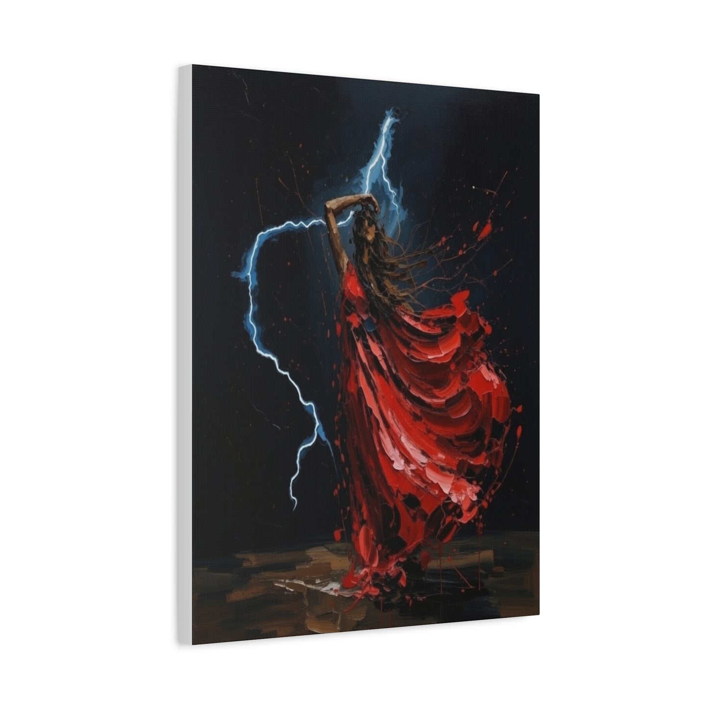 Red Dance Lightning - Matte Stretched Canvas Art