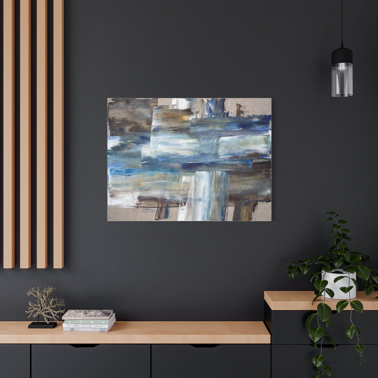 Abstract Blue Waterfall Matte Canvas Wall Art, Stretched 1.25"