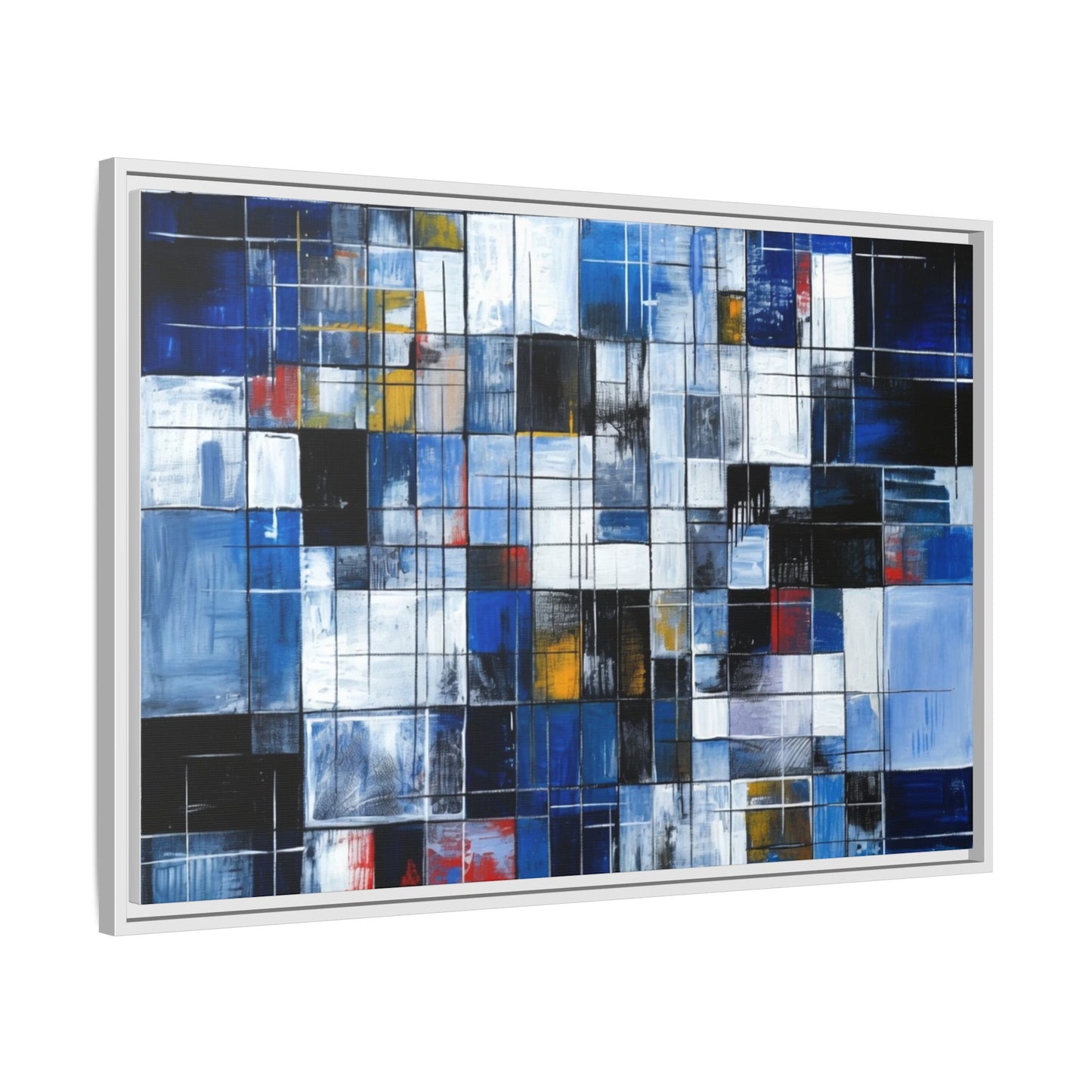 Abstract Blue Grid Matte Canvas Framed Art Print