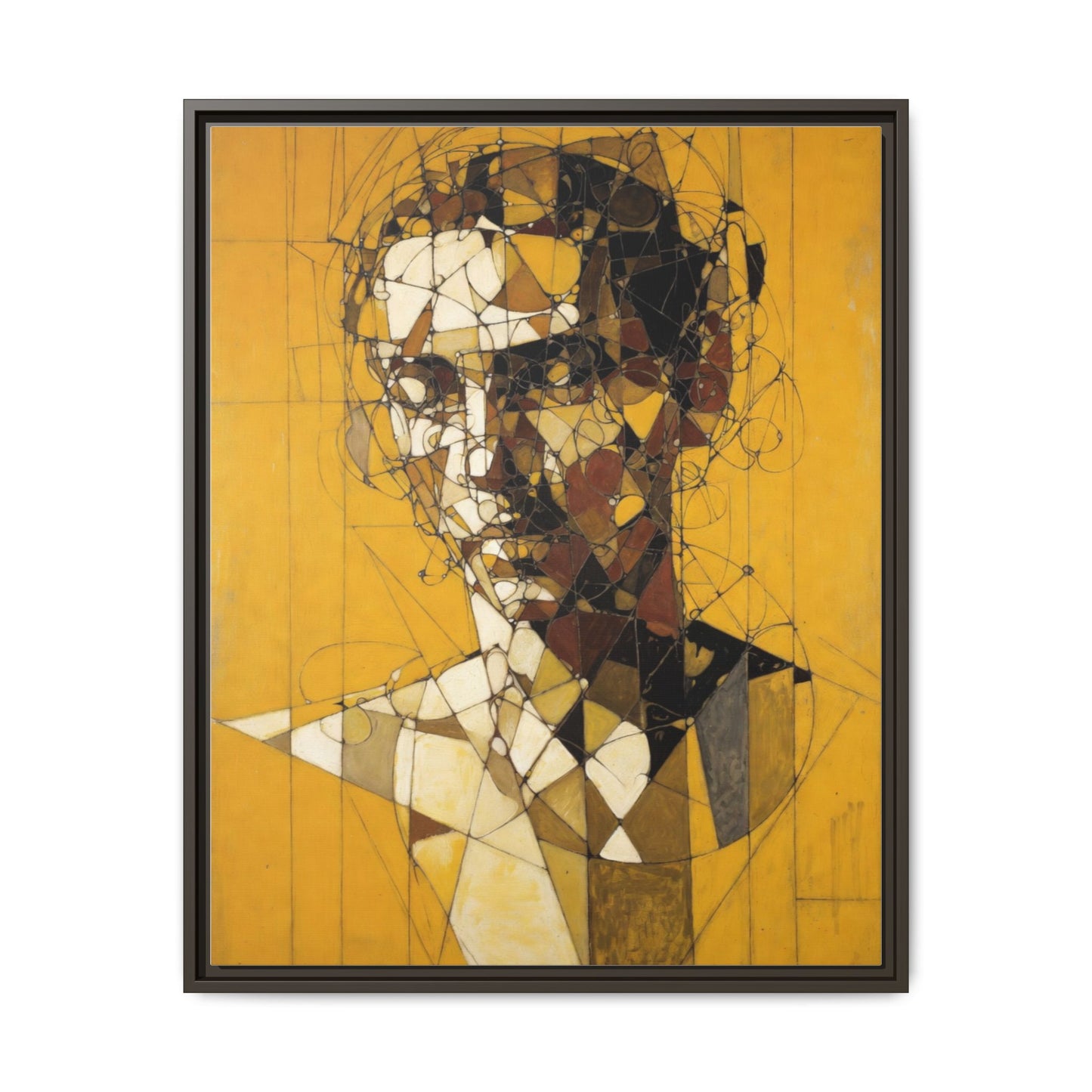 Framed Matte Canvas Art - Abstract Geometric Portrait on Mustard Yellow
