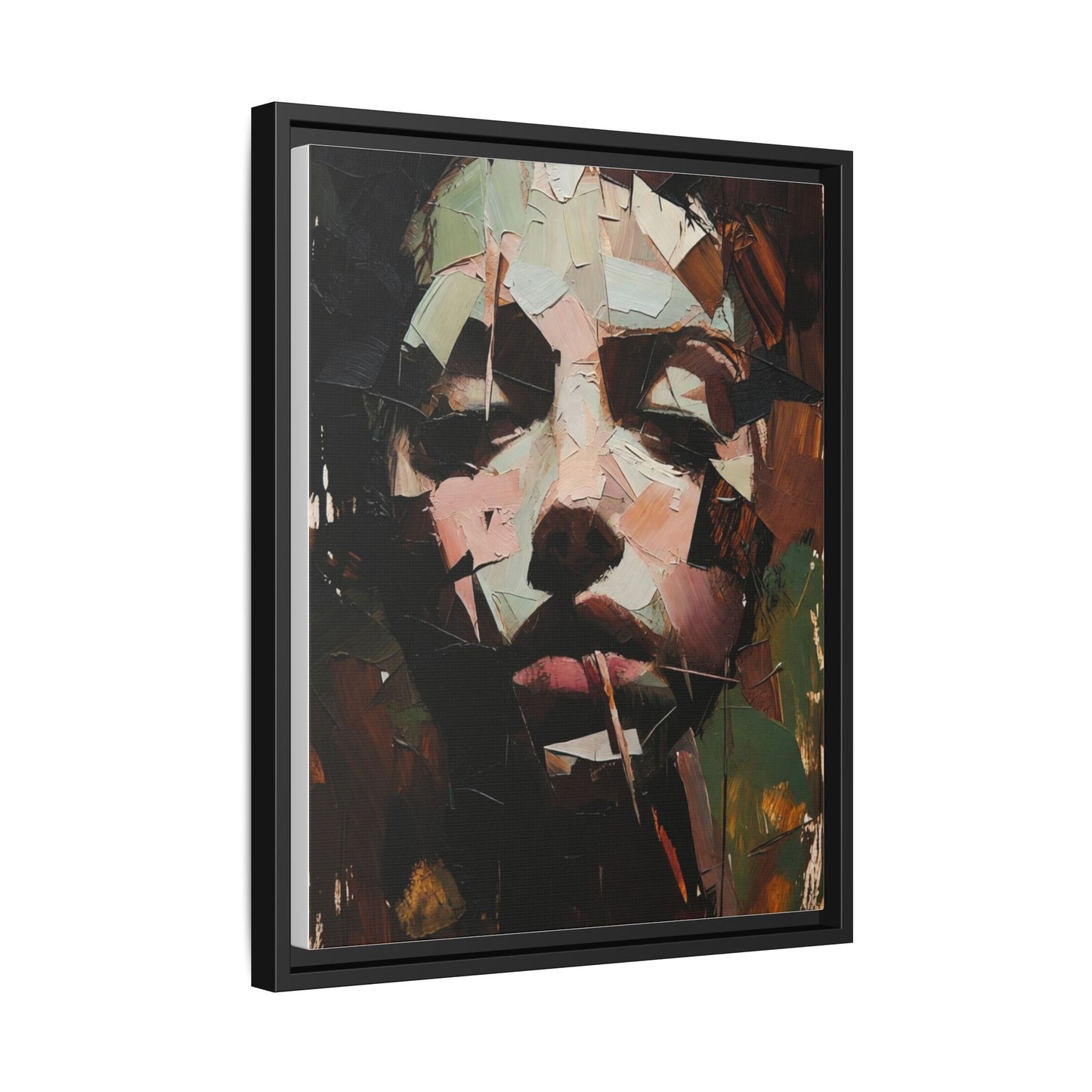 Matte Framed Canvas Art — Abstract Female Portrait, Moody Multicolor