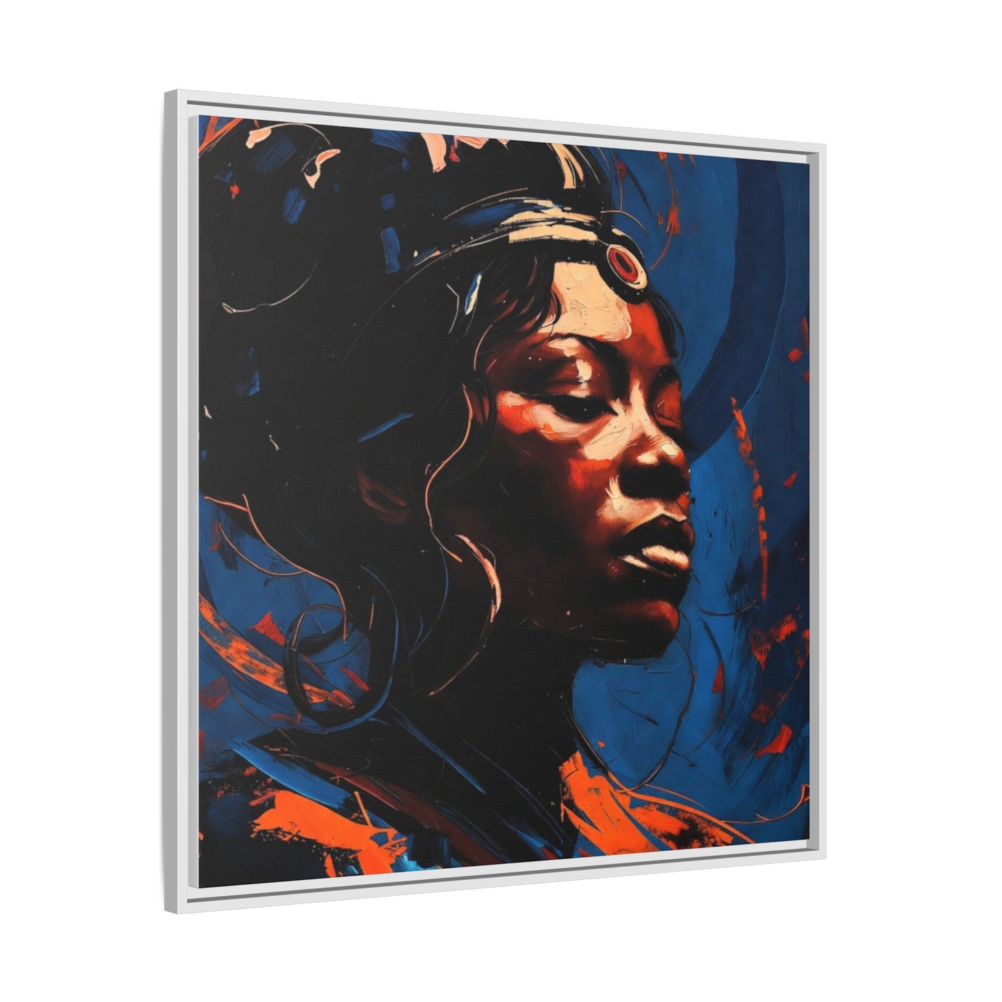 Framed Matte Canvas Art - Vibrant Portrait of a Black Woman (Multi-Color)