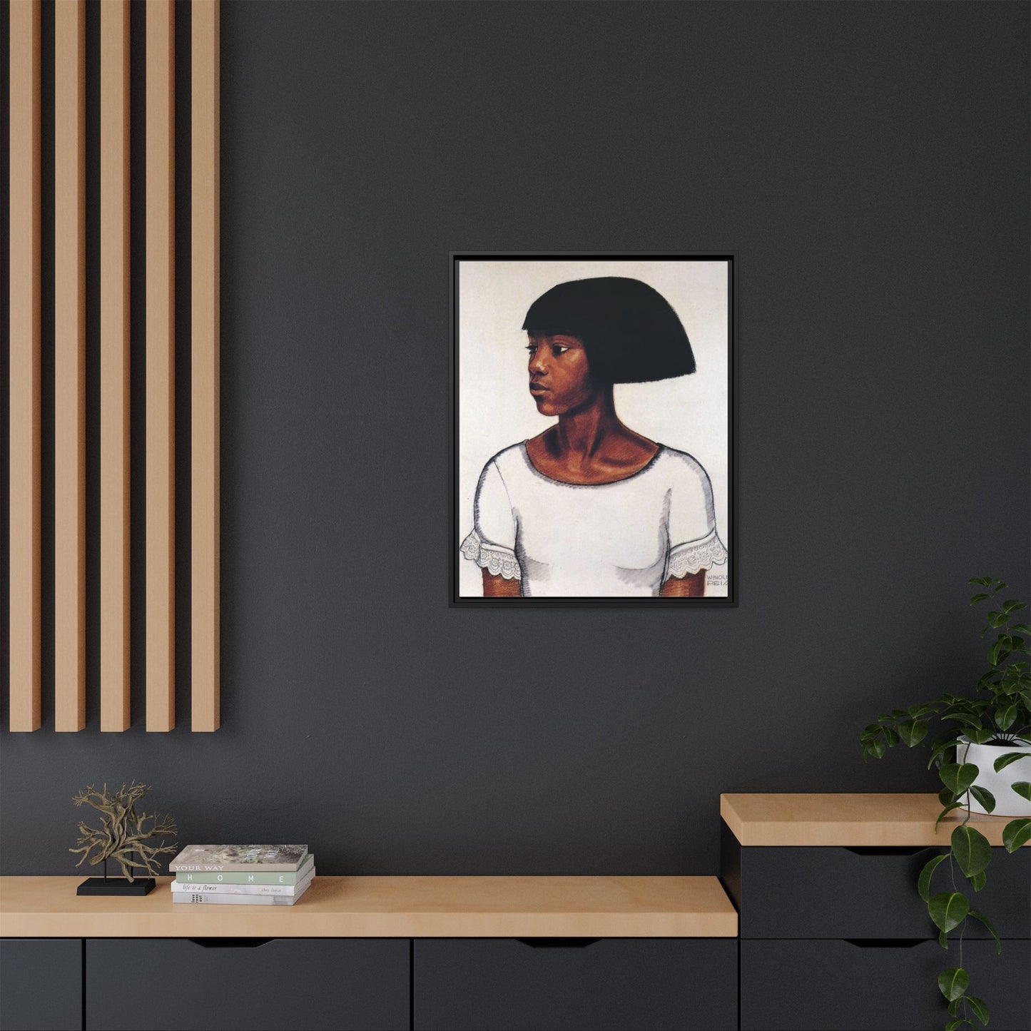 Portrait of a Young Woman by Winold Reiss Framed Matte Canvas Portrait