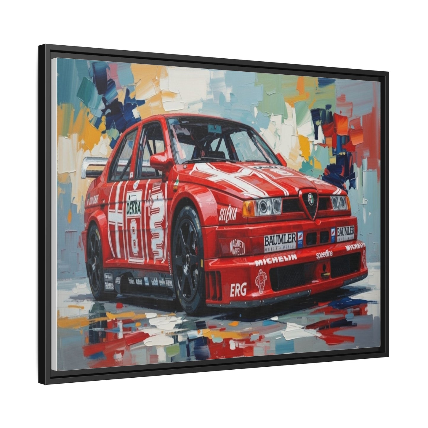 Framed Racing Car Canvas Print — Red Alfa Romeo Track Art