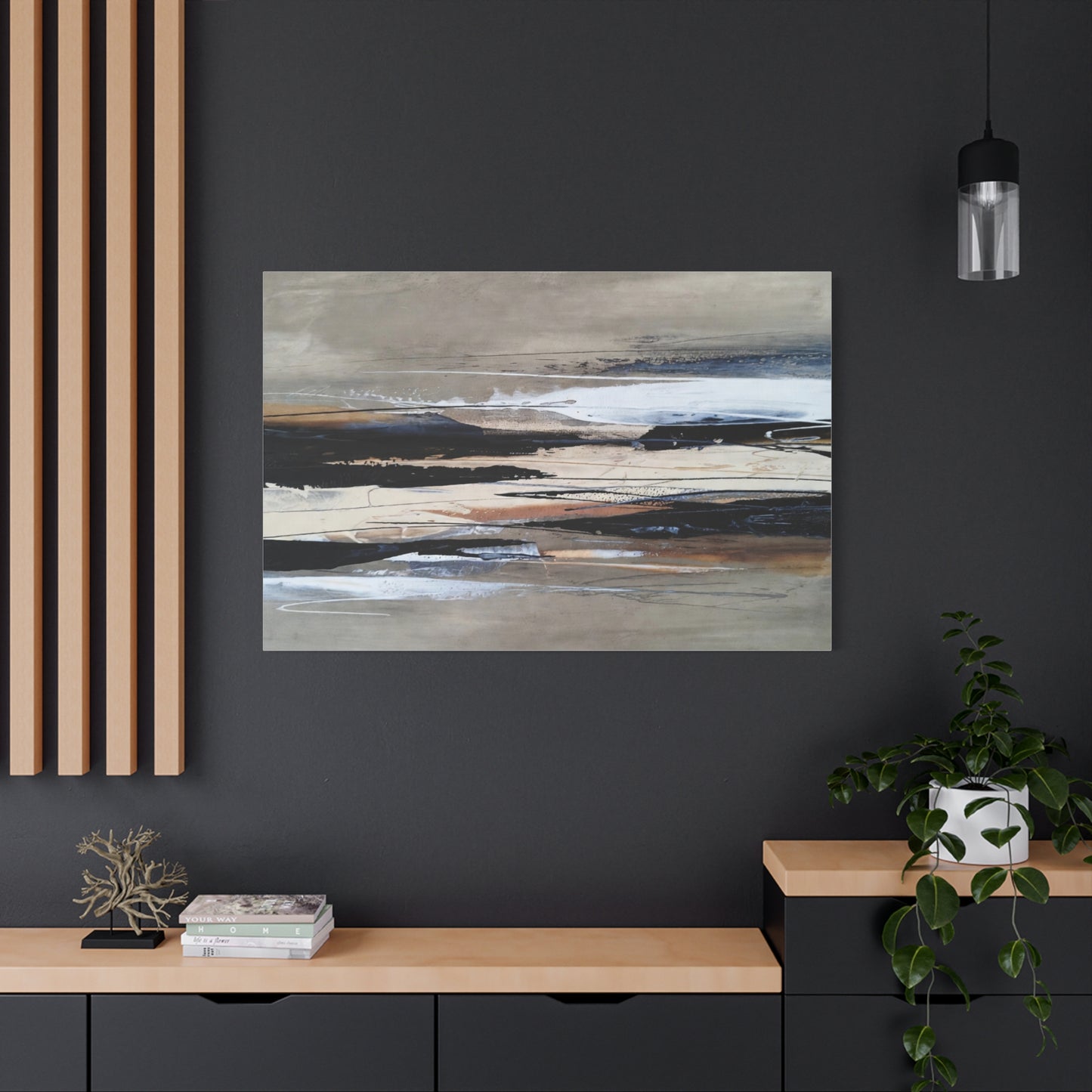 Abstract Coastal Landscape Canvas — Neutral Tones Matte Stretched Wall Art