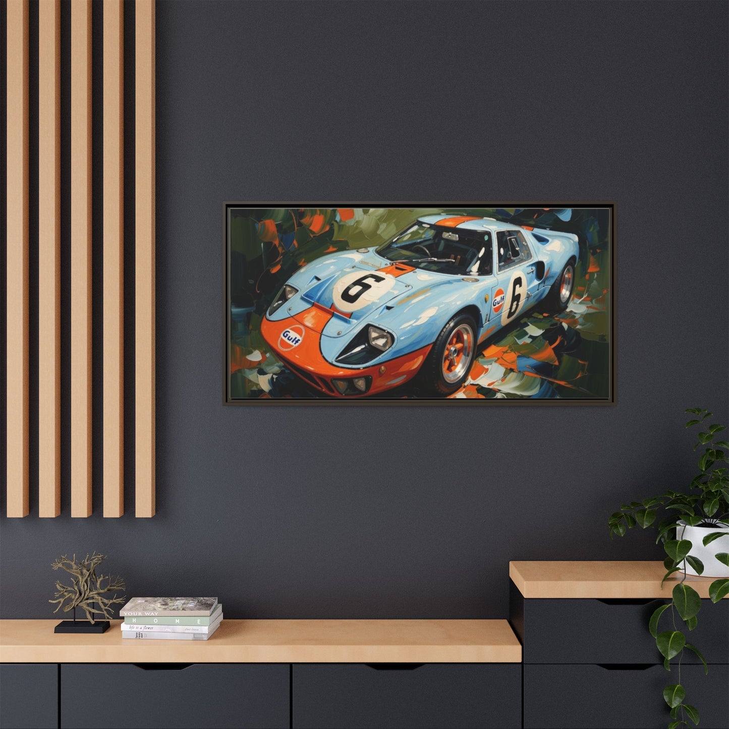 Gulf Racing GT40 Matte Framed Canvas — Vintage Sports Car Wall Art