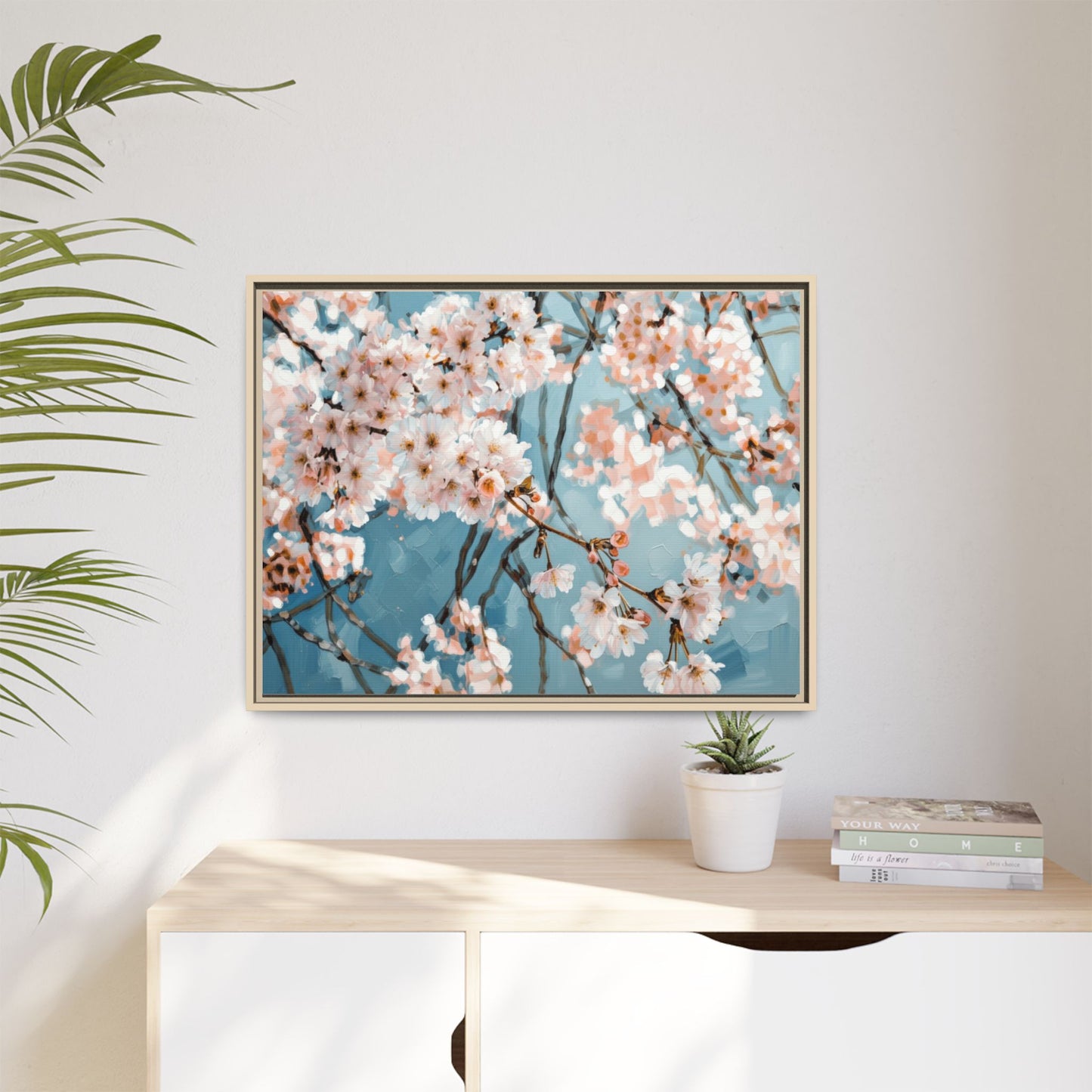 Framed Cherry Blossom Matte Canvas Print — Soft Pink Floral Wall Art