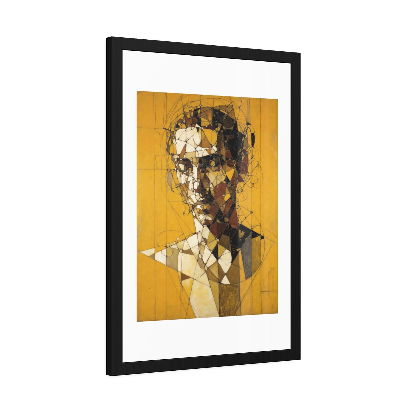 Framed Poster — Abstract Geometric Portrait on Mustard Yellow