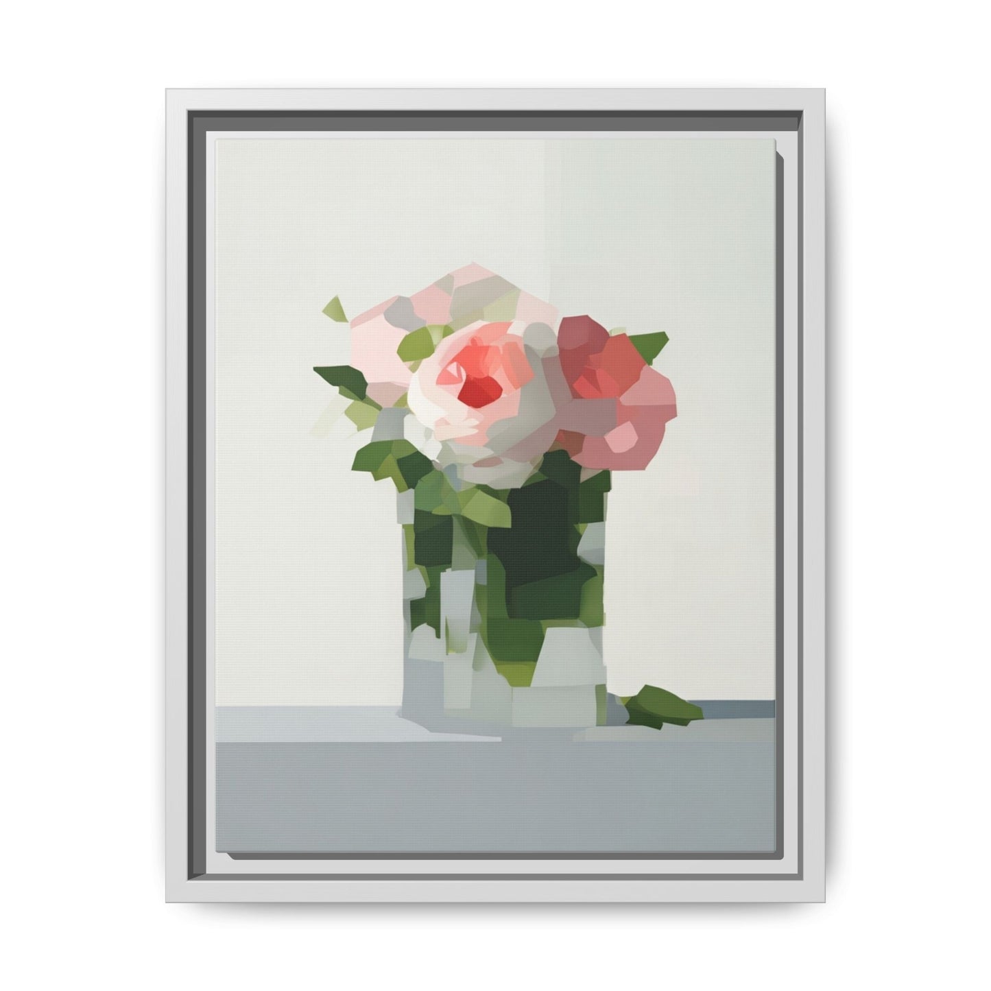 Framed Floral Canvas Print — Modern Pink Roses Still Life