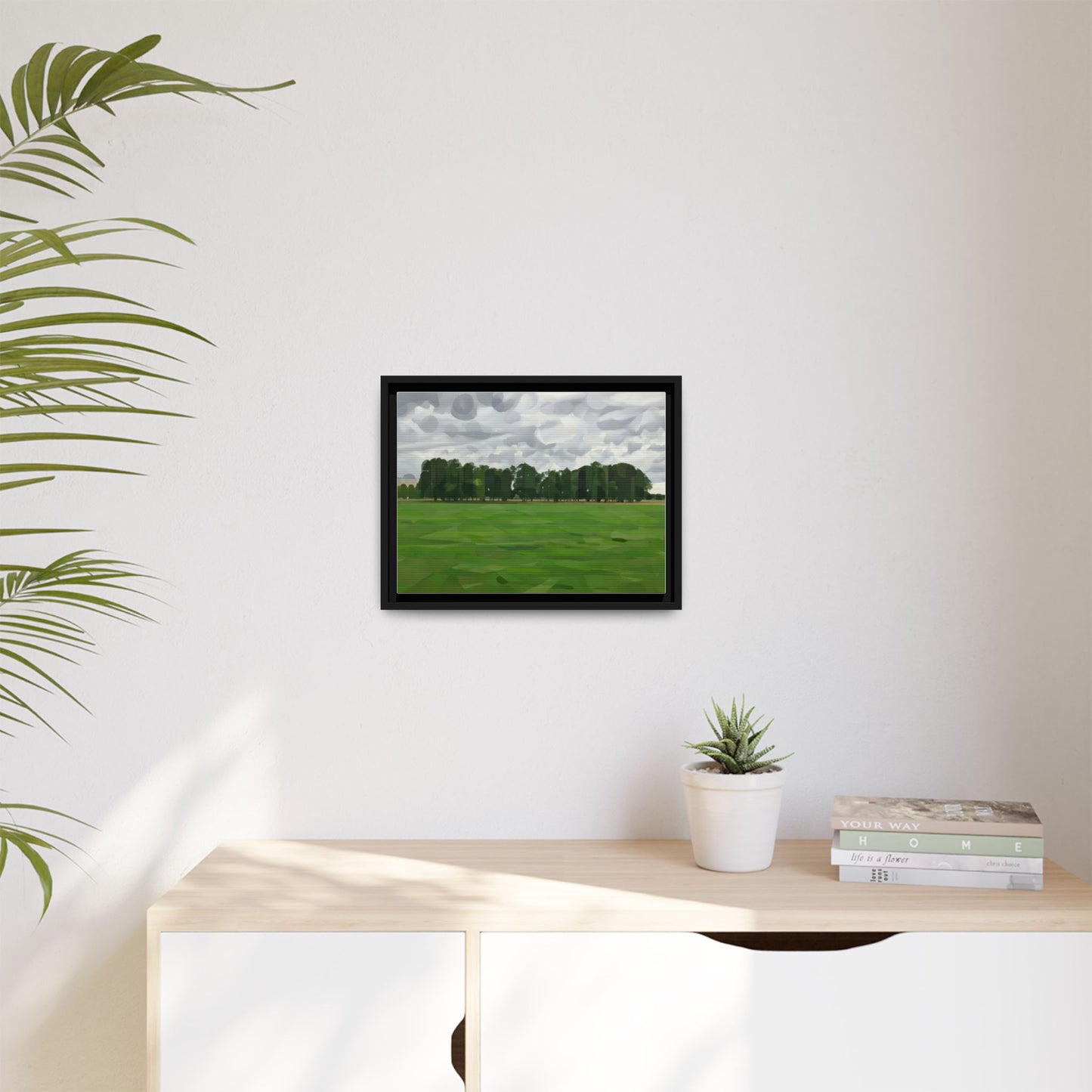 Framed Matte Canvas Print — Minimalist Green Landscape Art