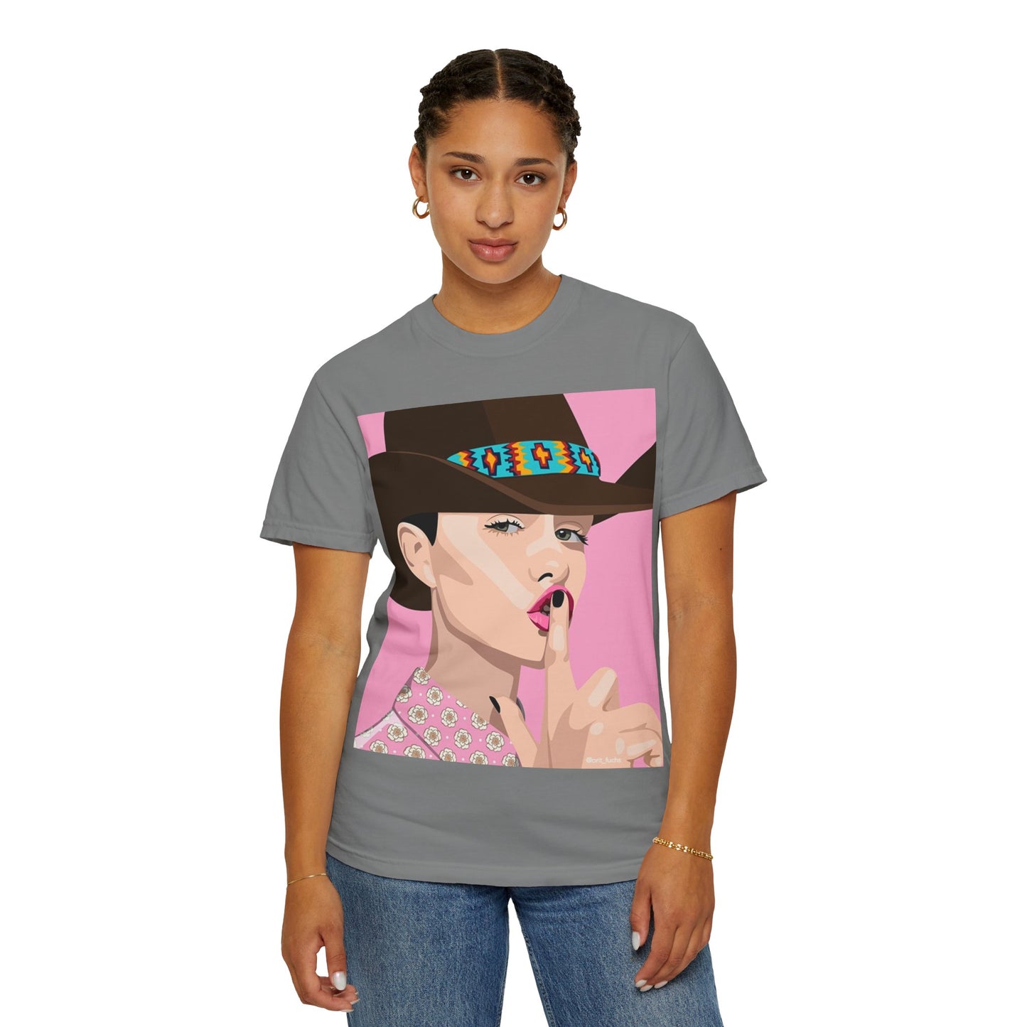 Cowgirl Pop Art T-Shirt — Pink 'Shh' Graphic Tee