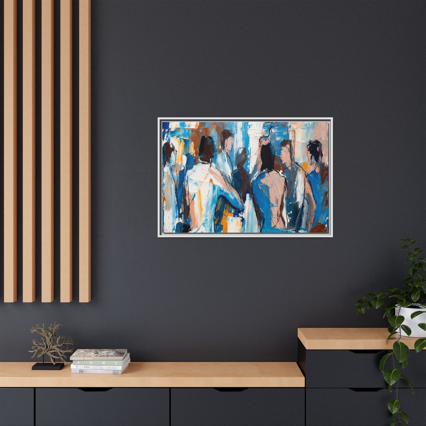 Abstract Coastal Figures Matte Canvas Framed Wall Art