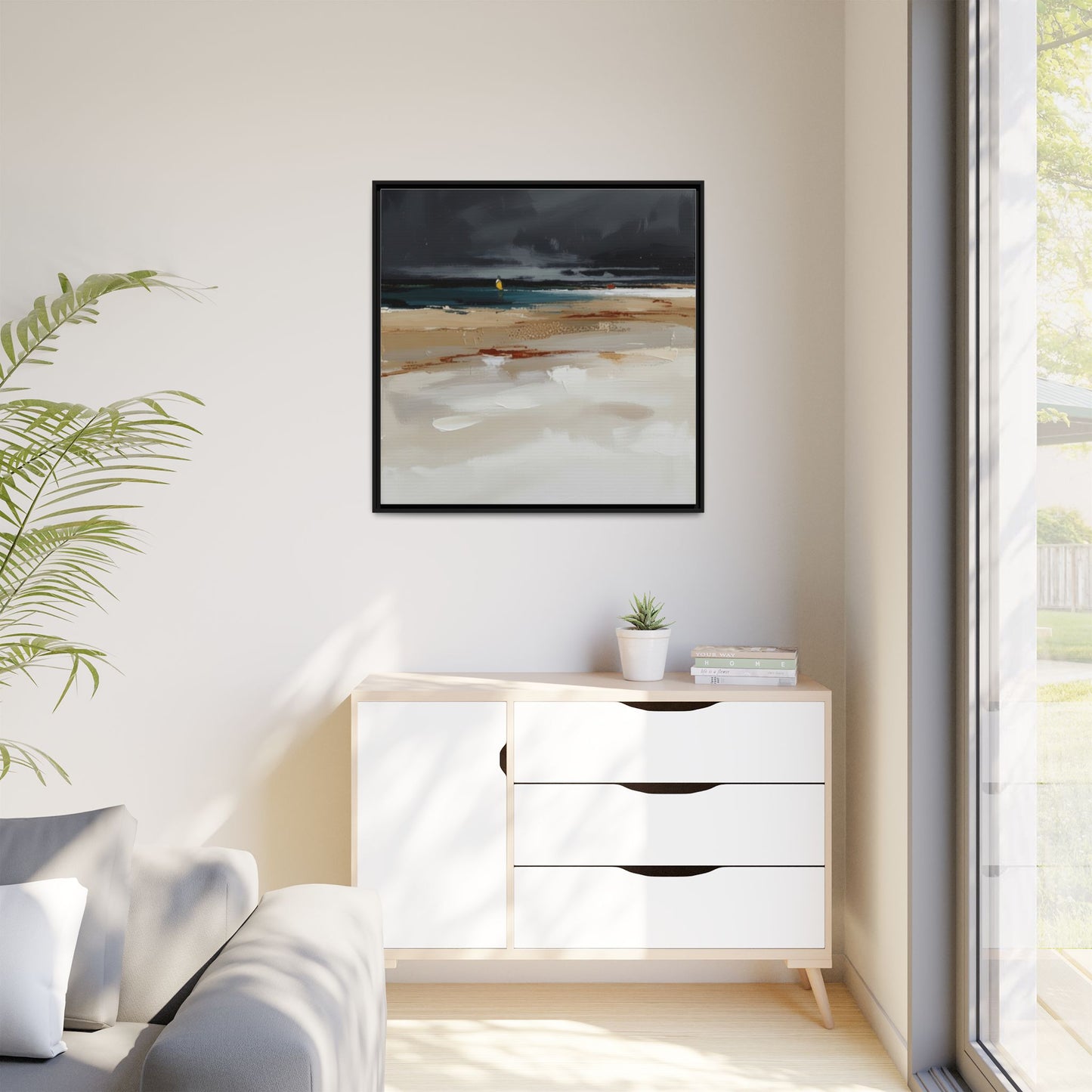 Framed Matte Canvas Beachscape Art Print — Coastal Abstract Wall Decor