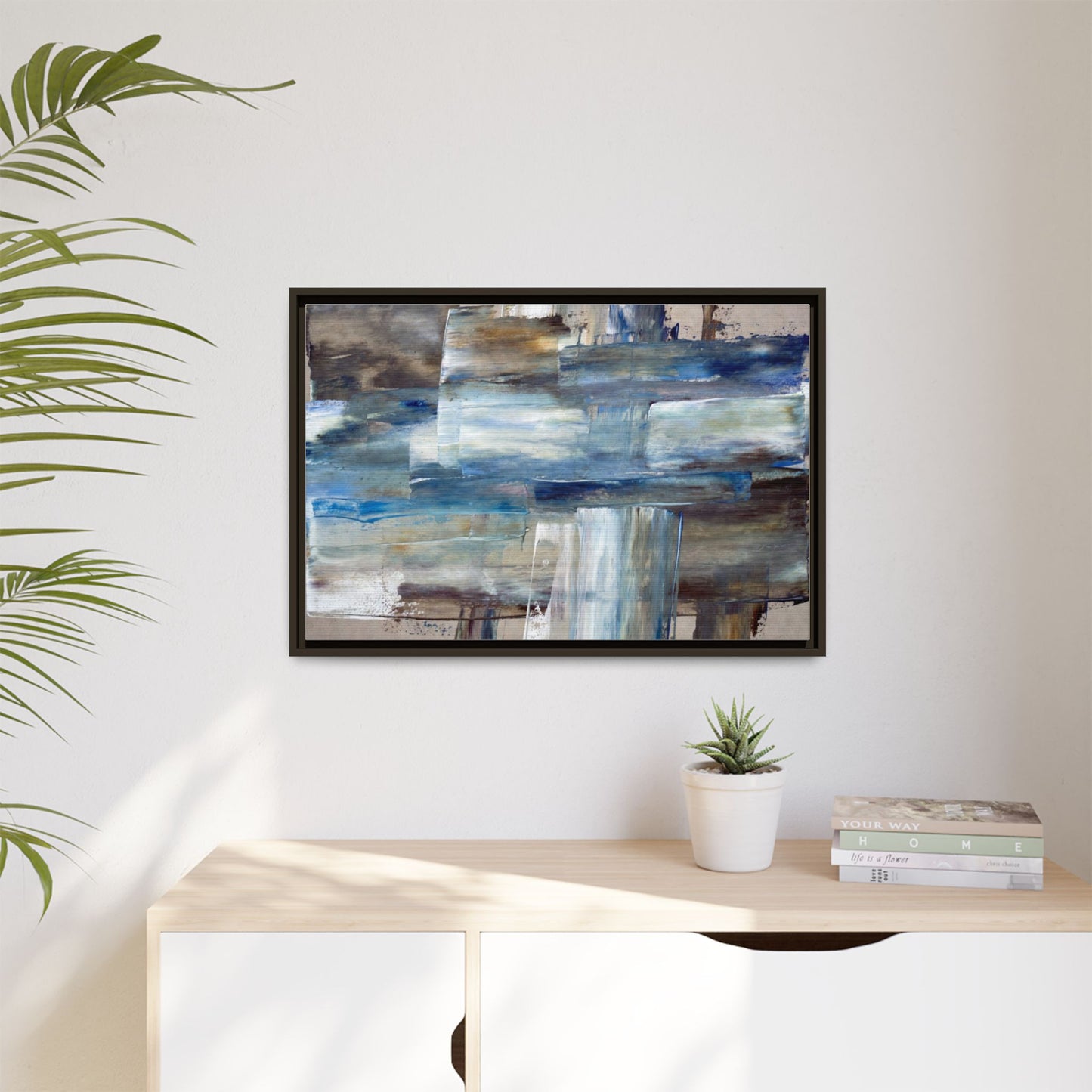 Abstract Blue Coastal Matte Canvas Framed Wall Art