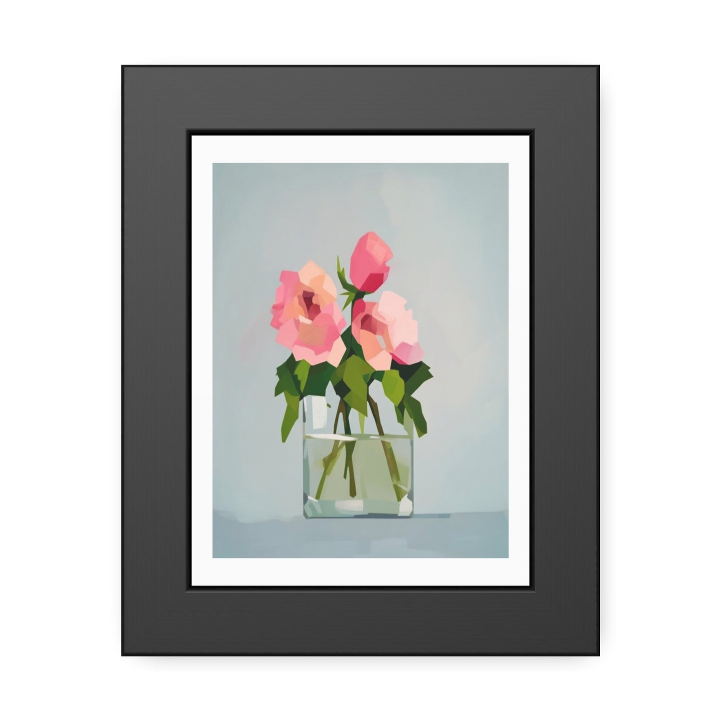 Framed Floral Poster — Pink Rose Vase Wall Art