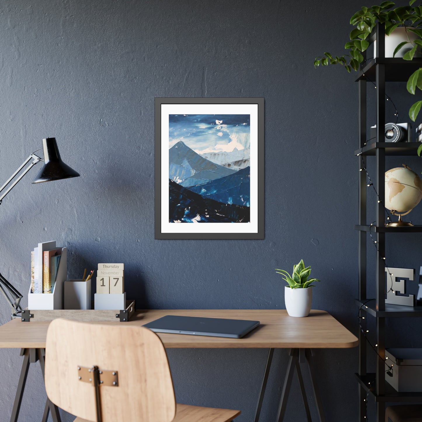 Blue Mountain Abstract Framed Poster — Scenic Wall Art Print