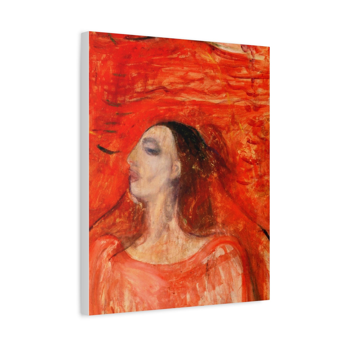 Woman's Head against a Red Background by Edvard Munch Matte Canvas Wall Art