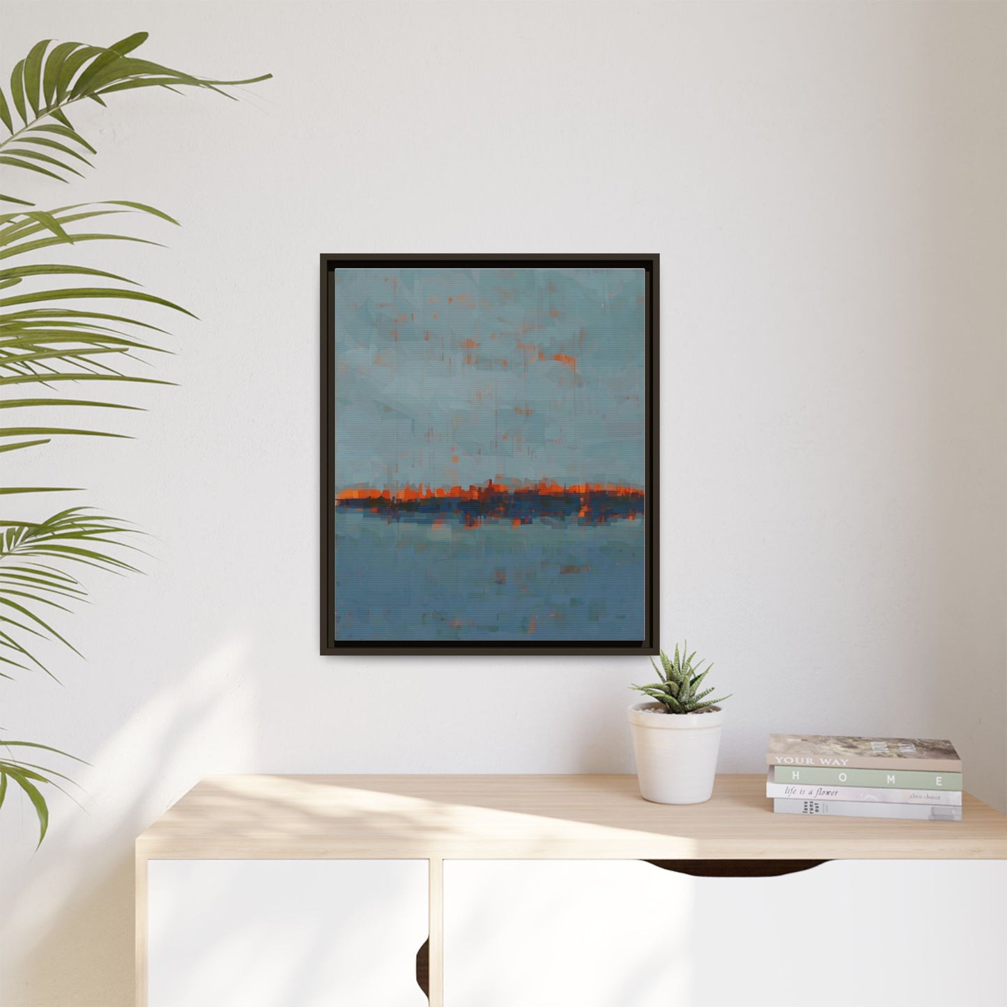 Framed Canvas Art — Teal & Orange Abstract Seascape