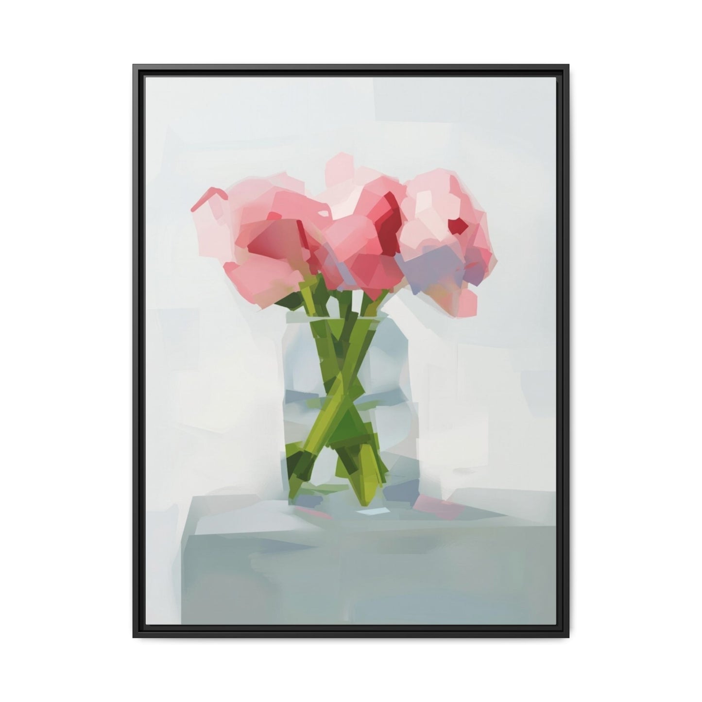 Framed Floral Canvas Art — Pink Peonies in Vase (Matte)