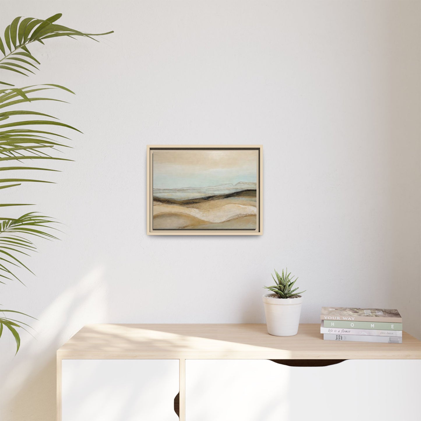Framed Matte Canvas Wall Art — Neutral Abstract Landscape in Soft Blues & Earth Tones