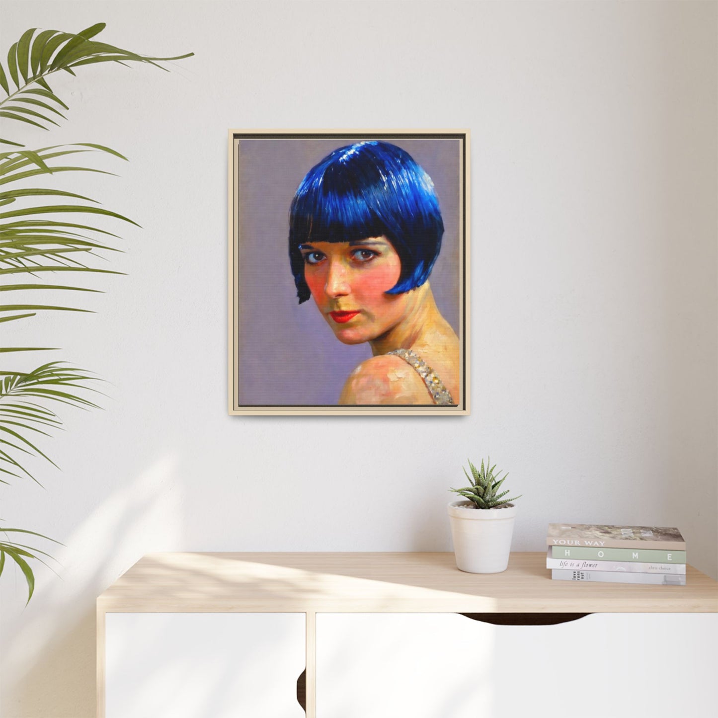 Framed Matte Canvas Art Print — Vintage Portrait with Blue Bob