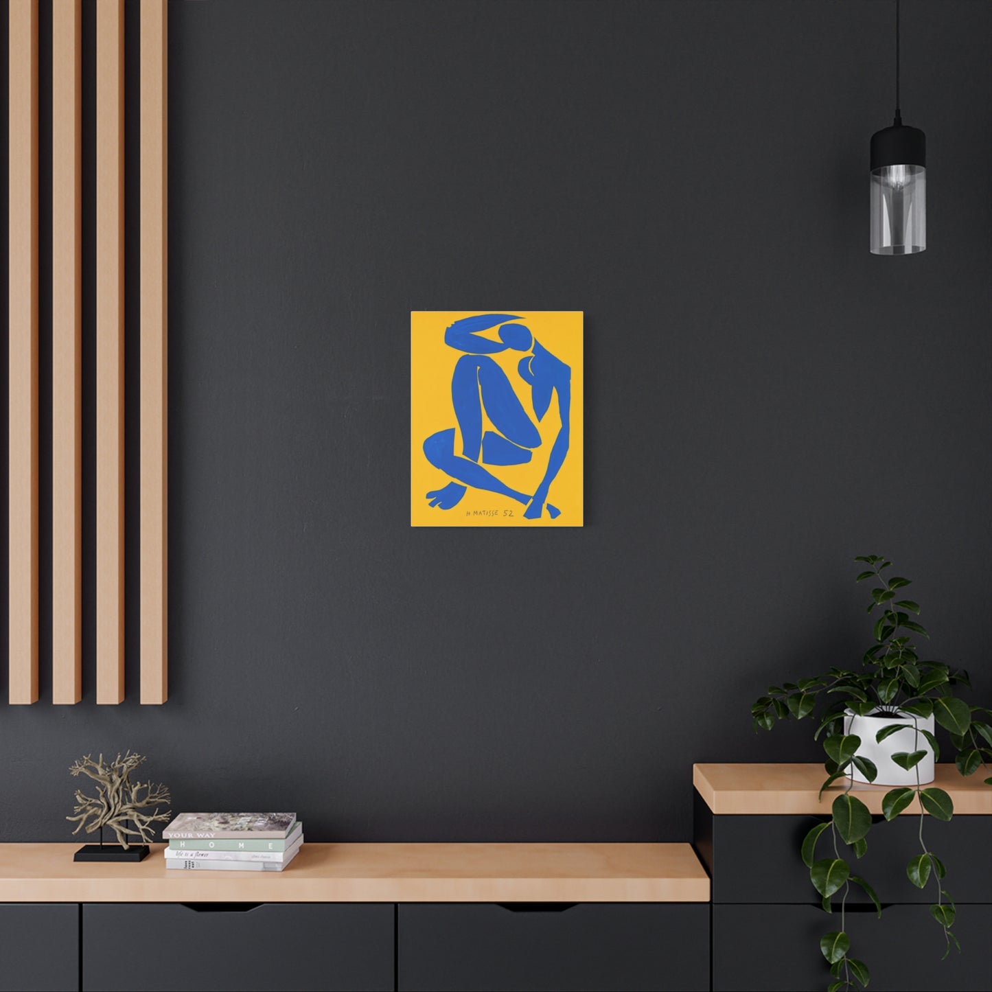 Blue Matisse Nude Silhouette Matte Canvas Print — Modern Yellow Wall Art