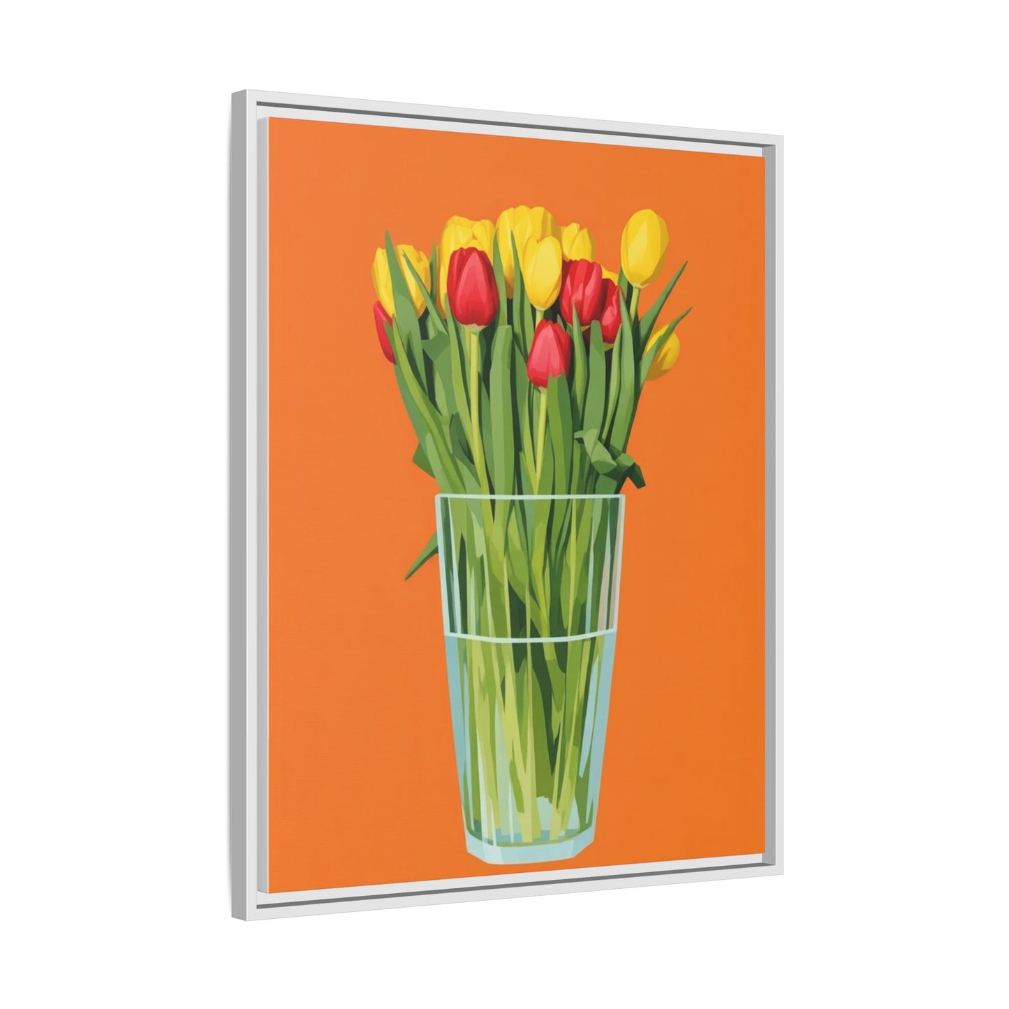 Framed Tulip Canvas Print — Colorful Tulips in Glass Vase