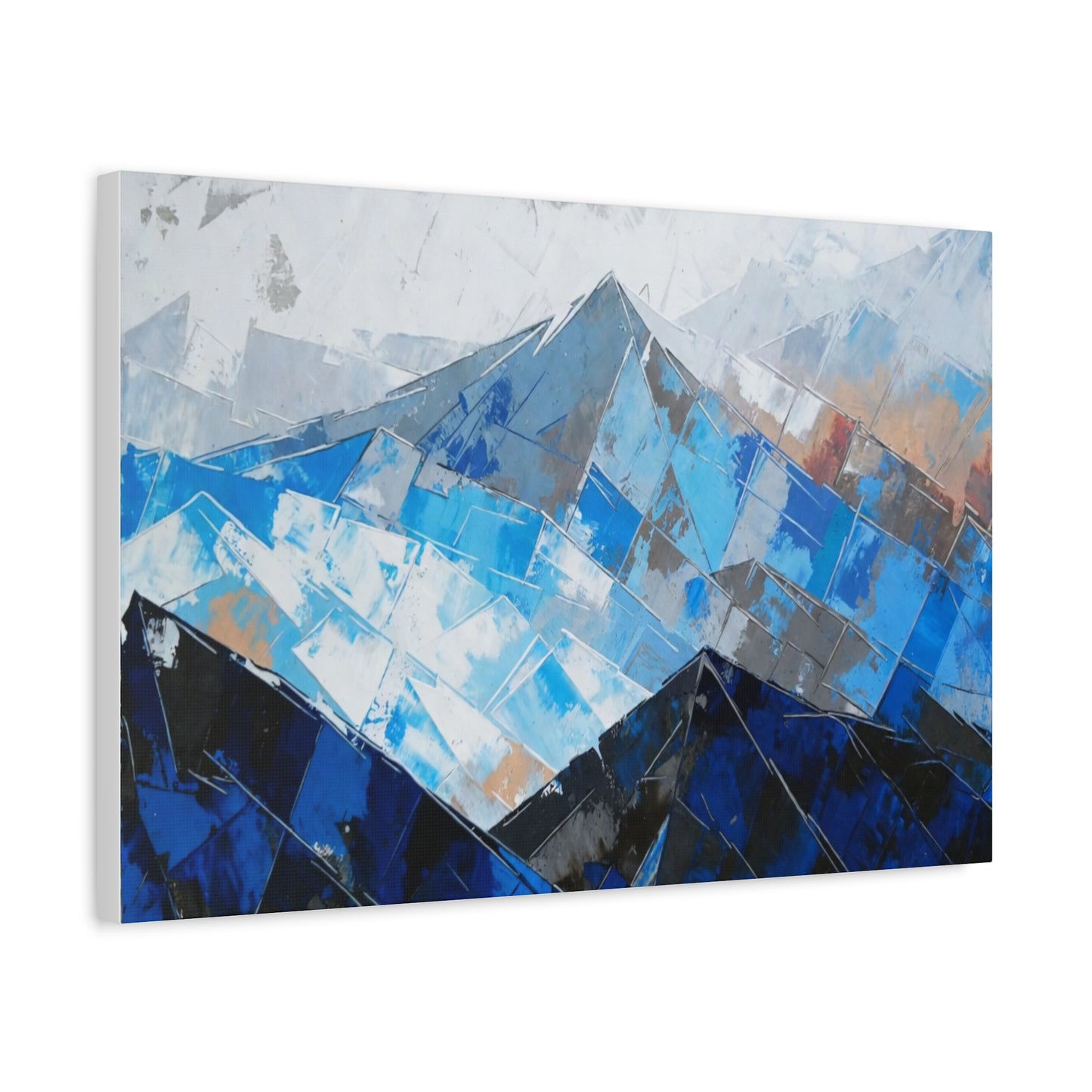 Blue Abstract Mountain Canvas Print – Modern Geometric Landscape Wall Art