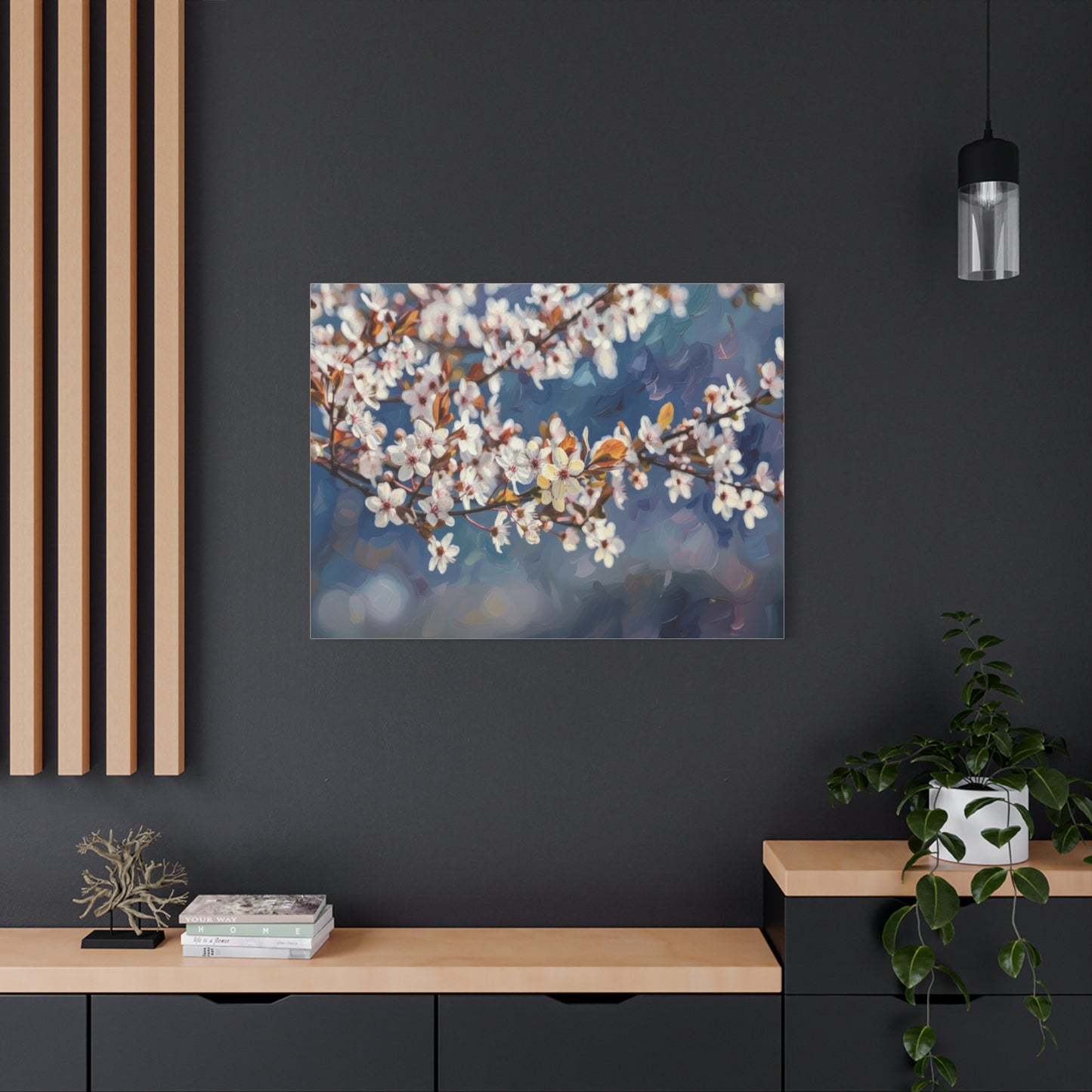 Cherry Blossom Branch Matte Canvas Wall Art — Spring Floral Print
