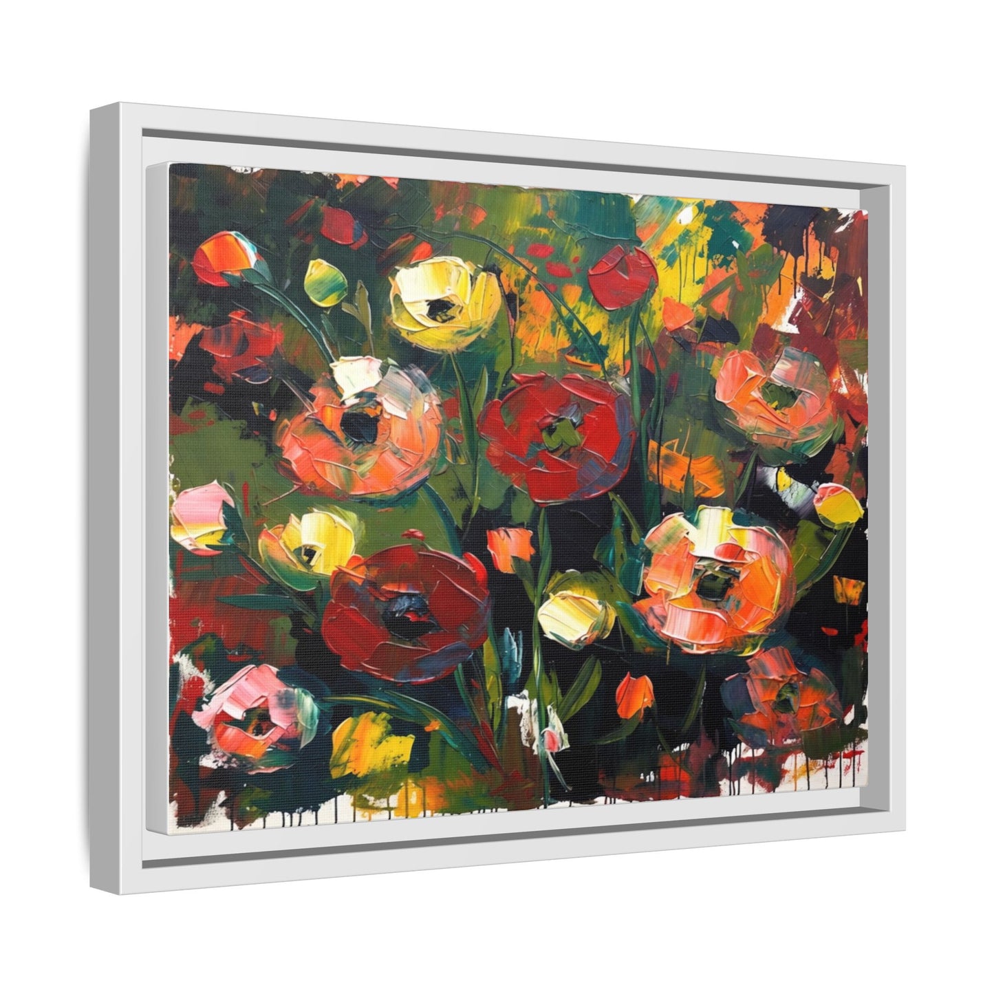 Framed Floral Canvas Print — Vibrant Abstract Poppies Wall Art